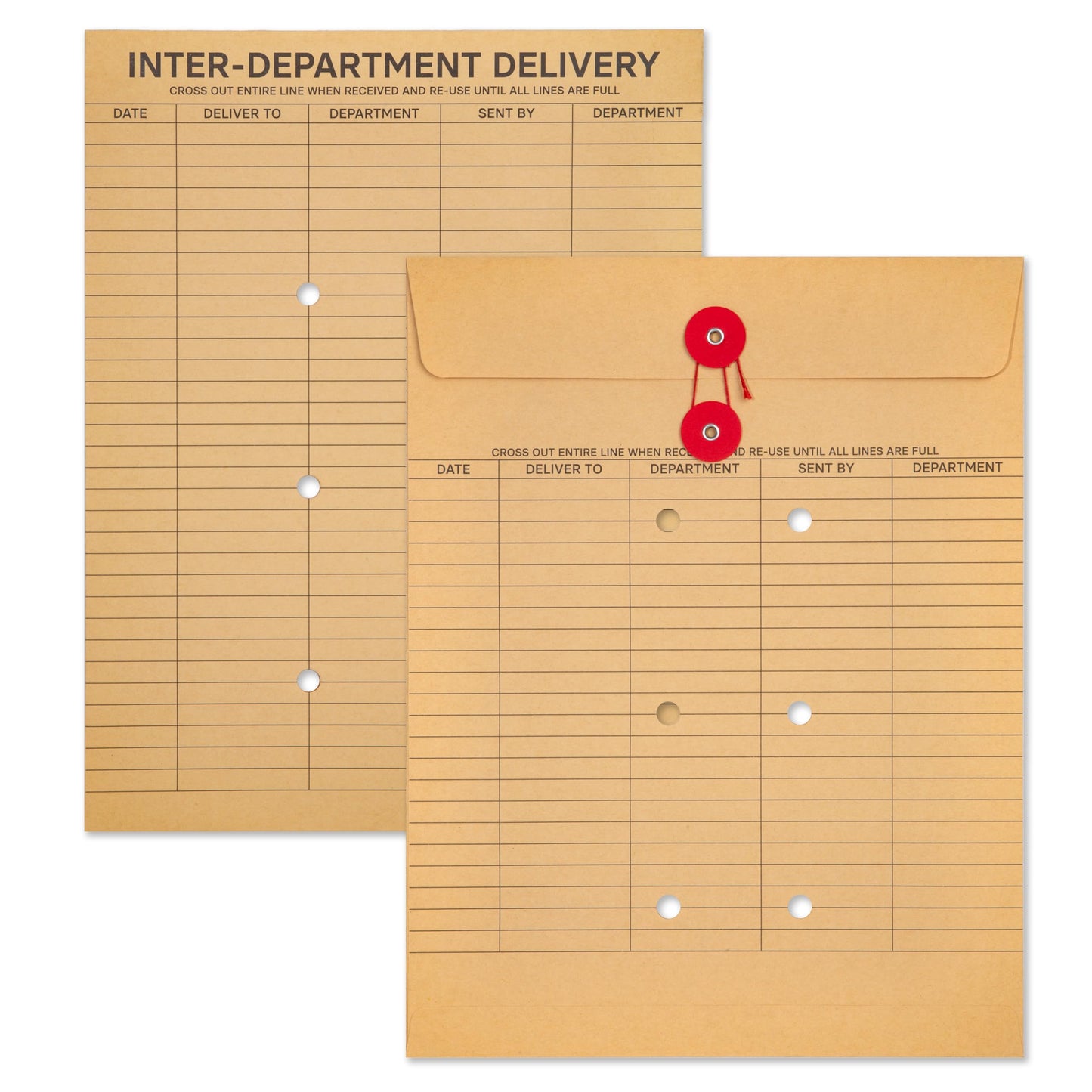 Interoffice Envelopes with String, 10" x 13" String Tie Interdepartmental Envelopes, Sturdy 100gsm Paper (Pack of 100)