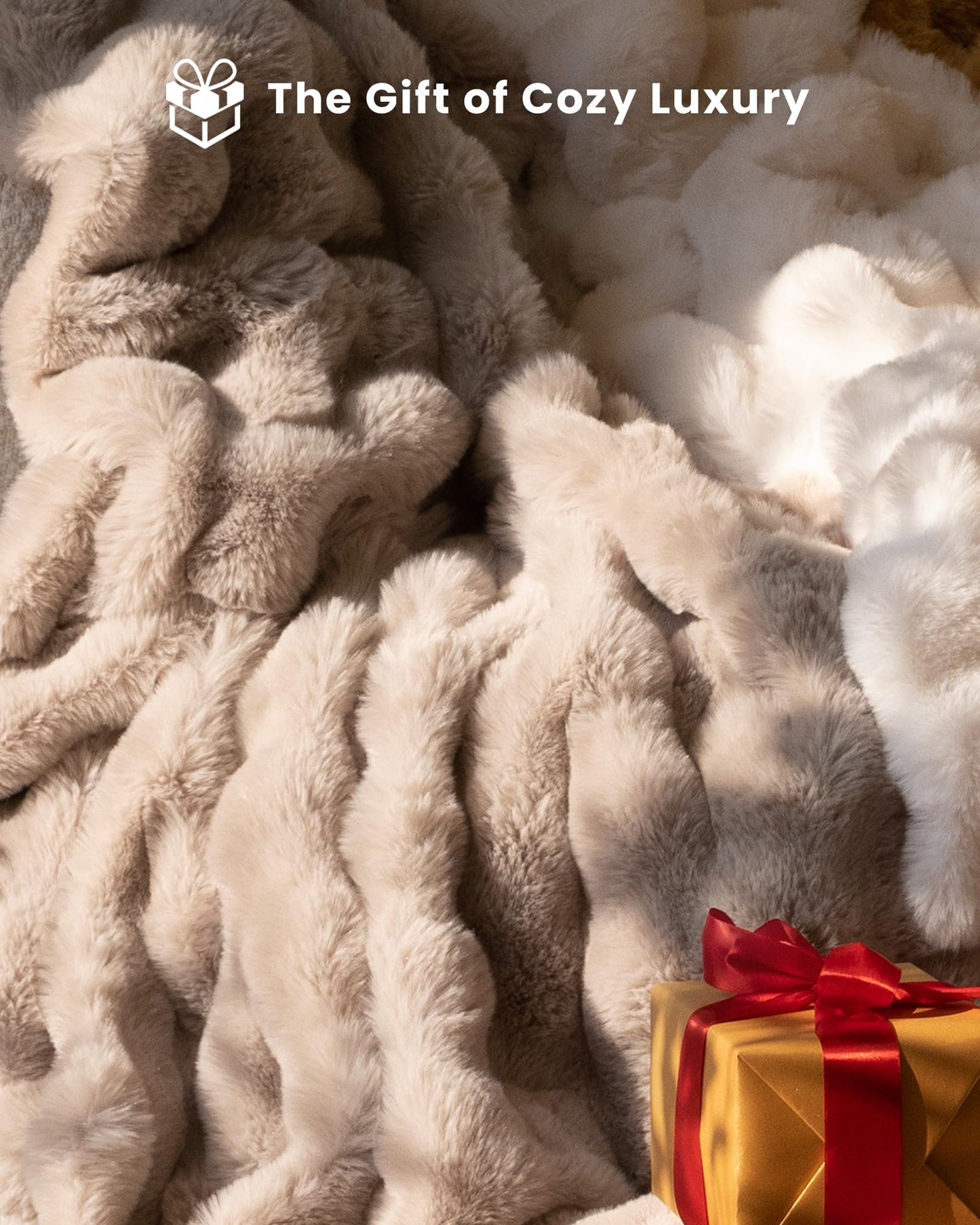 blunique Ultra Soft Cozy Faux Fur Throw Blanket, Fuzzy Plush Thick Bubble Blanket, Oversize Luxury Fluffy Blanket for Couch, Bed, and Living Room, 60x80 Inches, Light Brown