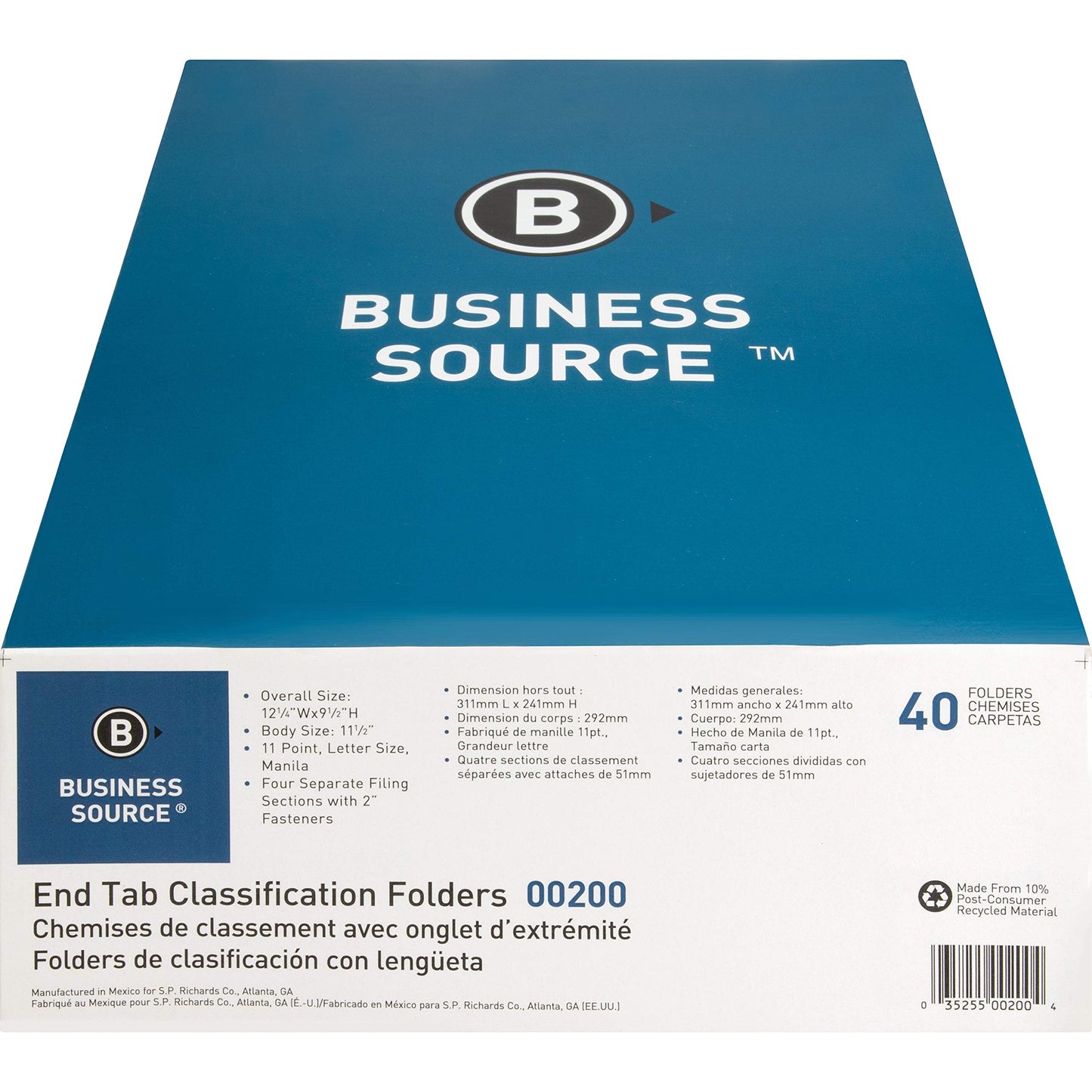 Business Source 00200 Classification Folders,2-Inch Fasteners,11 Pt, Letter,40/BX,MLA