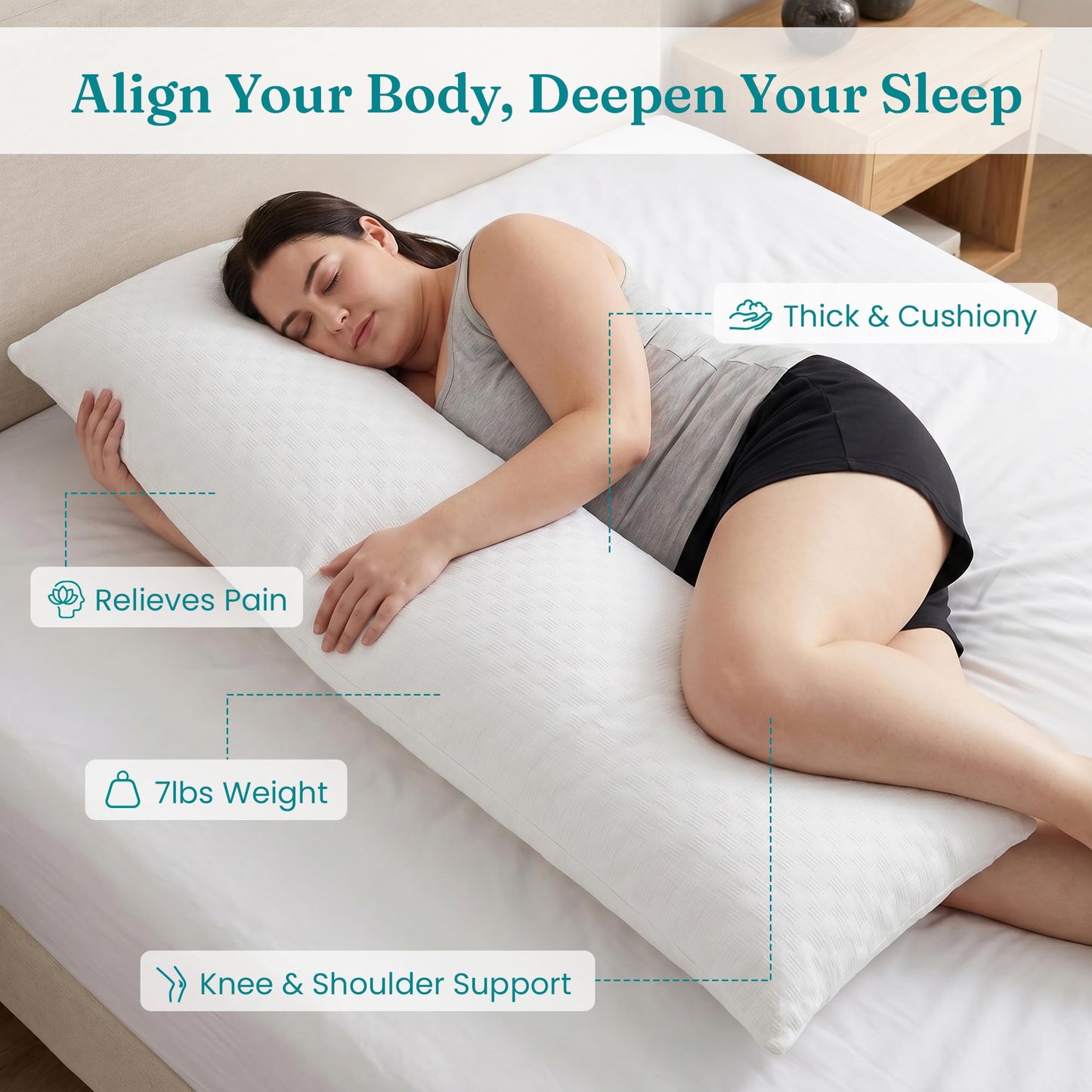 Oubonun Full Body Pillow for Adults, Soft and Fluffy Large Body Pillow for Sleeping, Premium Long Bed Pillow for Side Sleepers(21x54,Cream)