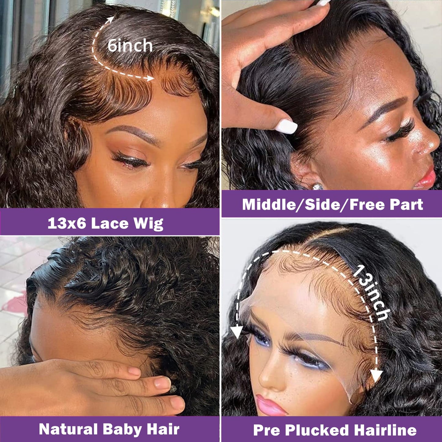 Muzkala 28 Inch 13x6 Deep Wave Lace Front Wigs Human Hair Transparent Lace Wig Pre Plucked with Baby Hair Brazilian Virgin Hair Wig for Black Women Wet and Wavy Lace Frontal Wigs 180 Density