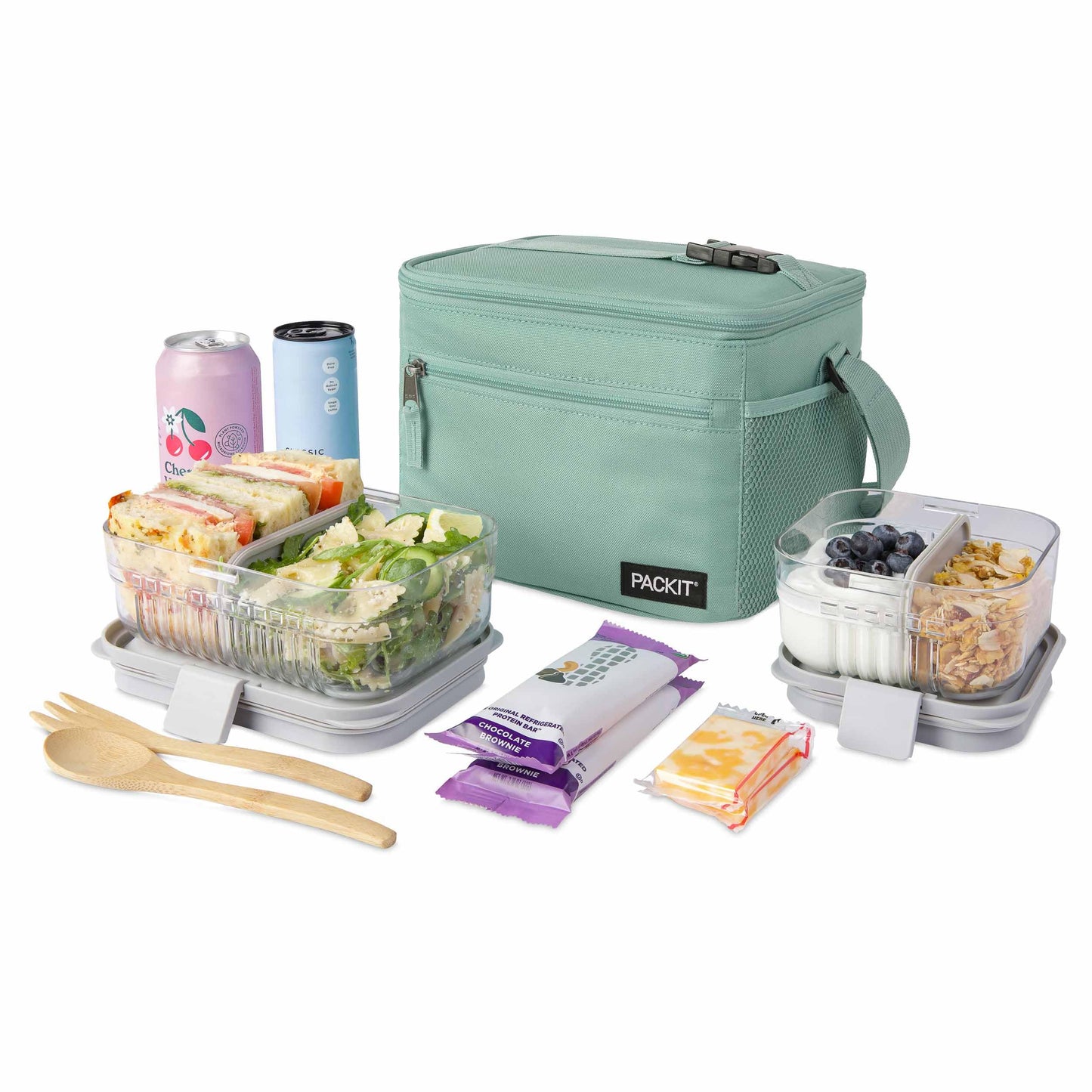 PackIt Freezable Essential Lunch Cooler, Sage, Built with EcoFreeze Technology, Fully Freezable, Collapsible, Reusable, With Adjustable Crossbody Strap, Top Clip Handle, Designed for Fresh Office