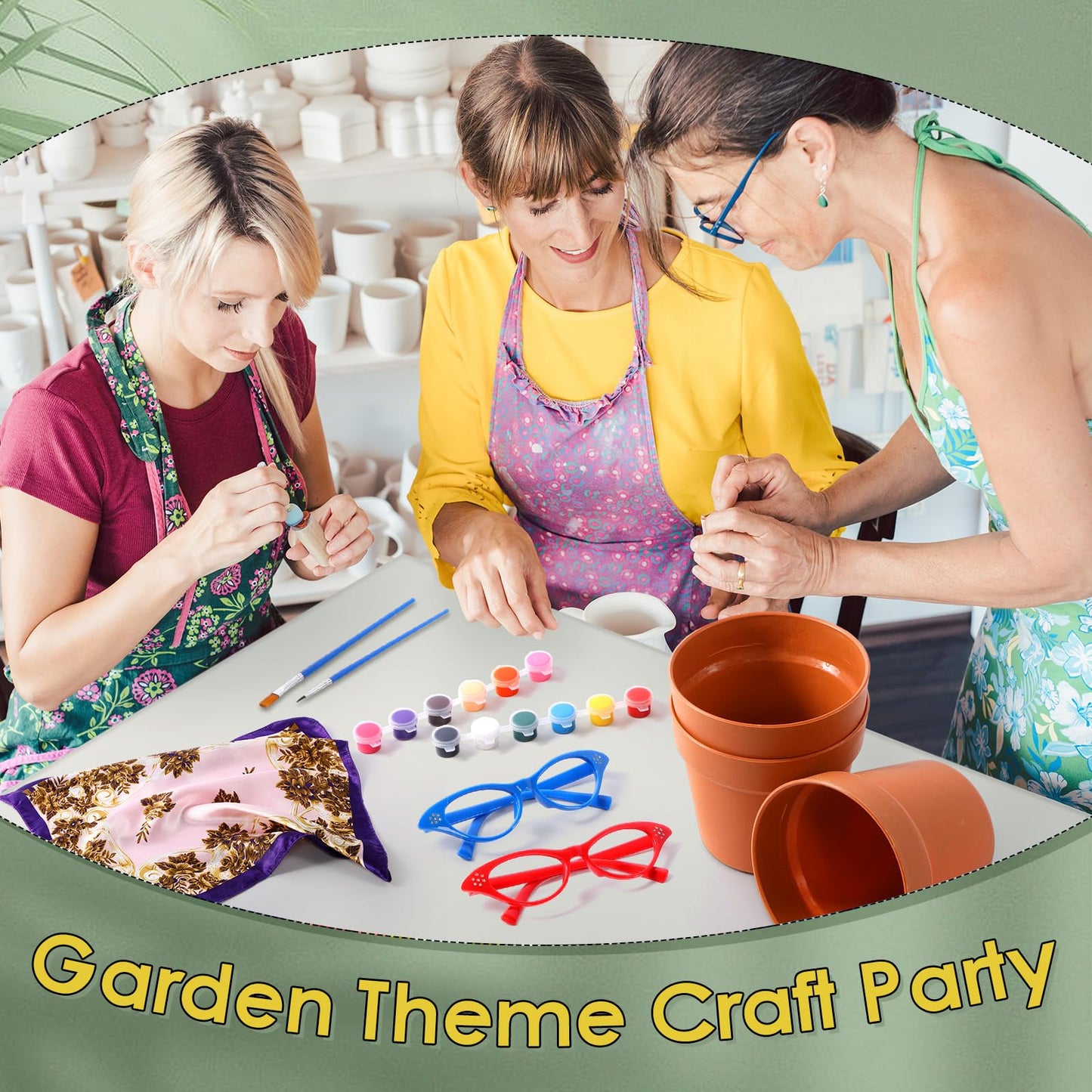 Sliner 6 Set Funny Flower Pot Kit Cute Flower Growing Making Kit Soul Sister Face Head Planter Set Include 5.5" Plastic Plant Pots Glasses Silk Scarf Acrylic Paint for Art Painting DIY Crafts