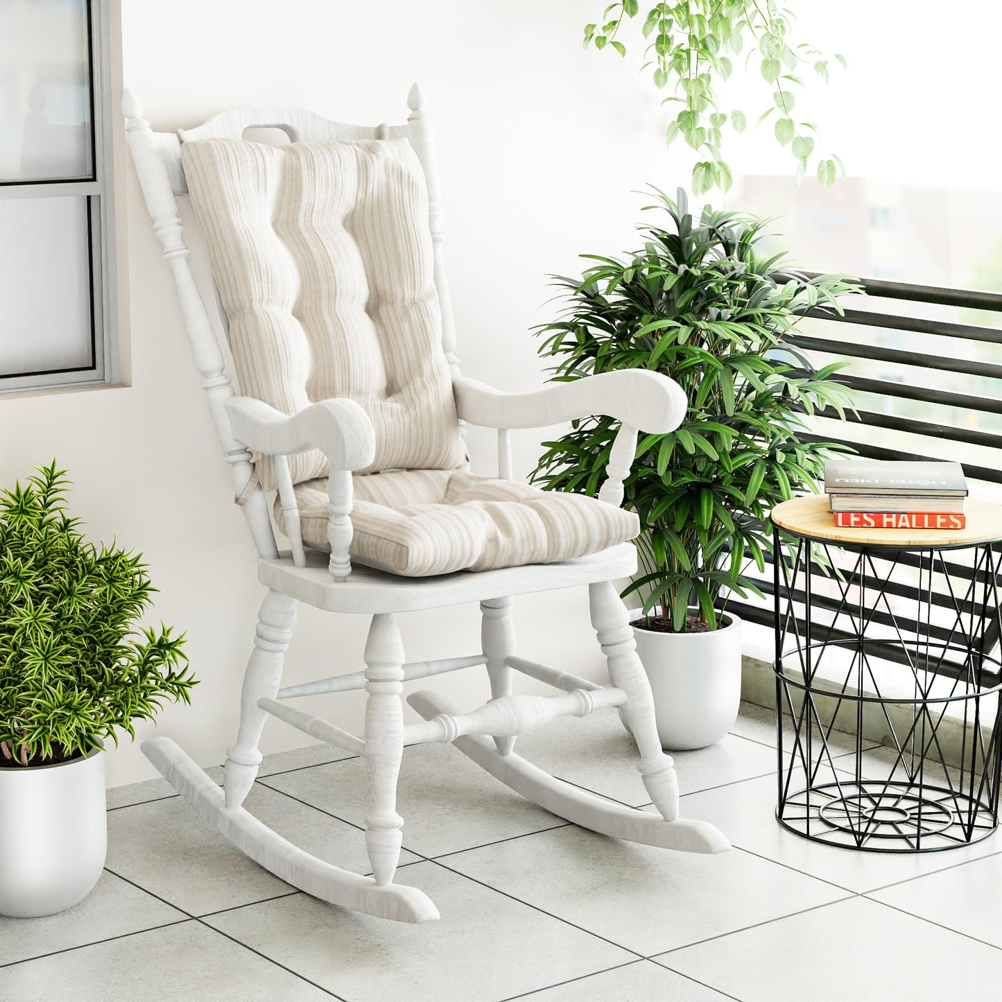Klear Vu The Gripper Non-Slip Rocking Chair Cushion Thick, Includes Seat Pad & Back Pillow with Ties for Indoor Living Room Rocker, 17x17 Inches, 2 Piece Set, Cream