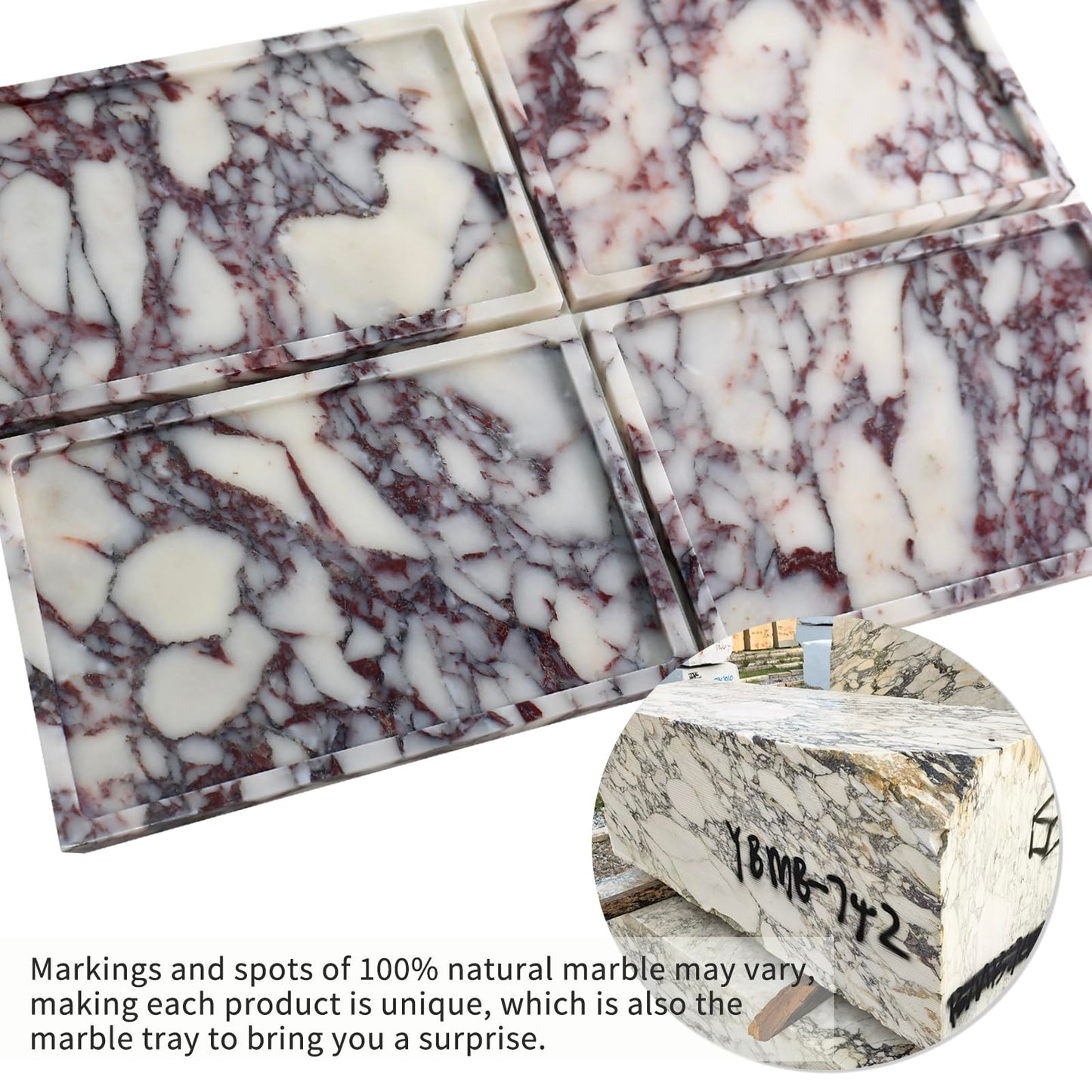 Real Luxurious Natural Marble Vanity Tray Genuine Marble Storage Tray for Home Decor Stone Tray for Bathroom/Kitchen/Vanity/Dresser Non-Resin/Non-Ceramic/Viola Tablet Set
