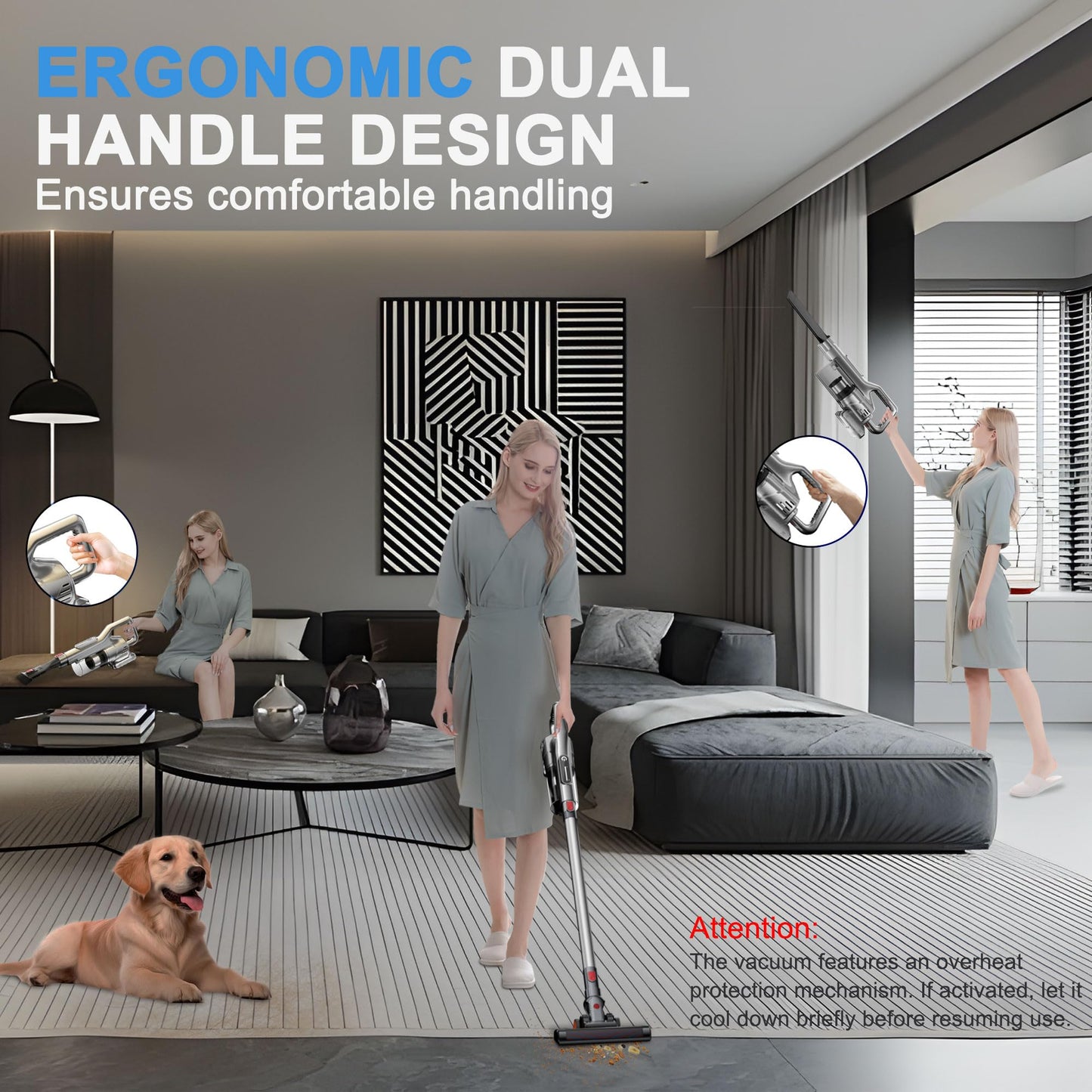 kzxkgxl Cordless Vacuum Cleaner, Lightweight Stick Vacuum Cordless Rechargeable with LED Touch Screen, 2 Modes Powerful Suction Vacuum Cleaners for Home Pet Hair, Carpets, Hardwood Floors