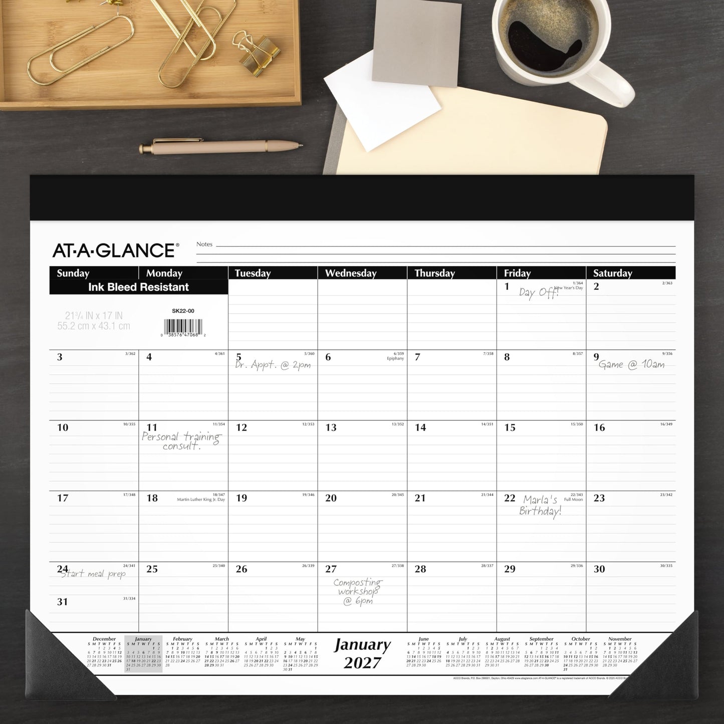 AT-A-GLANCE 2027 Desk Pad Calendar, Monthly Desk Wall Planner, 21.75" x 17" (SK220027)