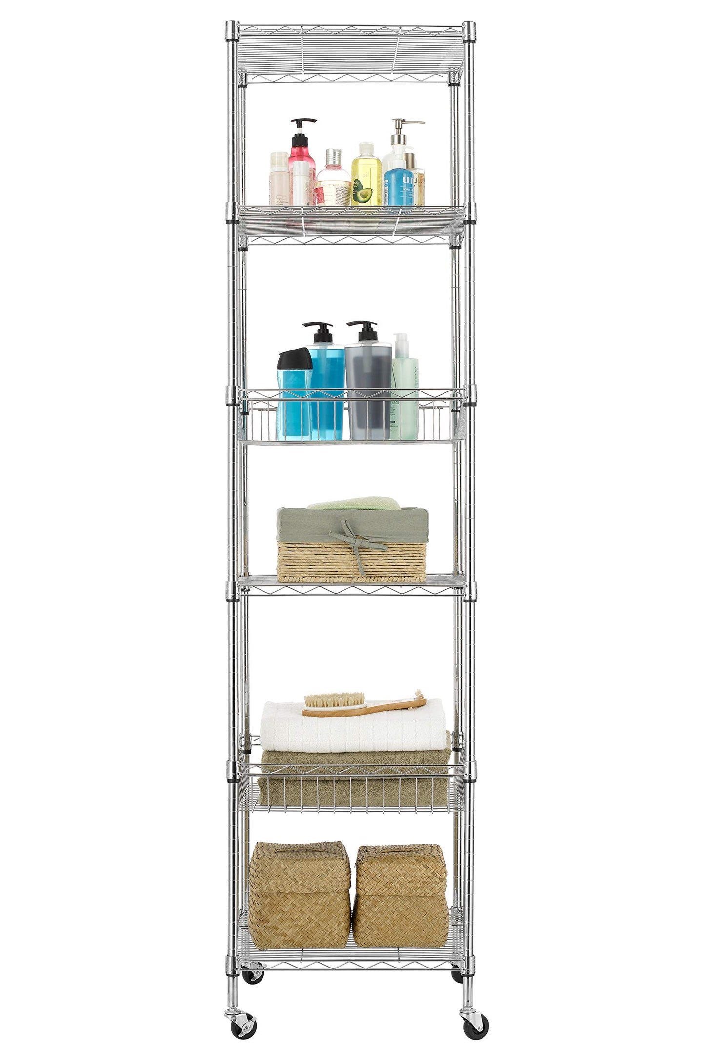 Finnhomy Heavy Duty 6 Tier Wire Shelving Unit with Wheels 18x18x72-inches 6 Shelves Storage Rack Thicken Steel Tube, Adjustable Shelving Rack for Kitchen Bathroom Office, NSF Certified, Chrome