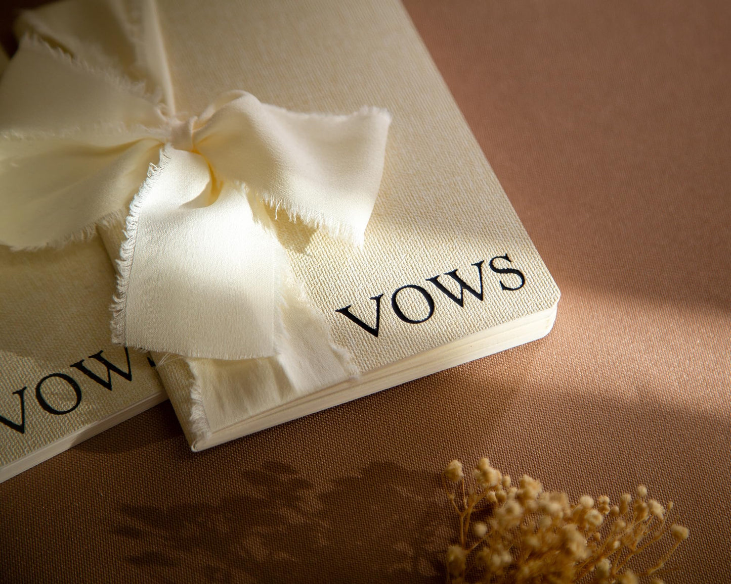 Modern Album Designs Cream Embossed Slim Vow Books w/Ribbon (Set of 2) - 5.625 x 4 Minimalist Pocket Sized Wedding Ceremony Vow Renewal Speech Notebook Journal