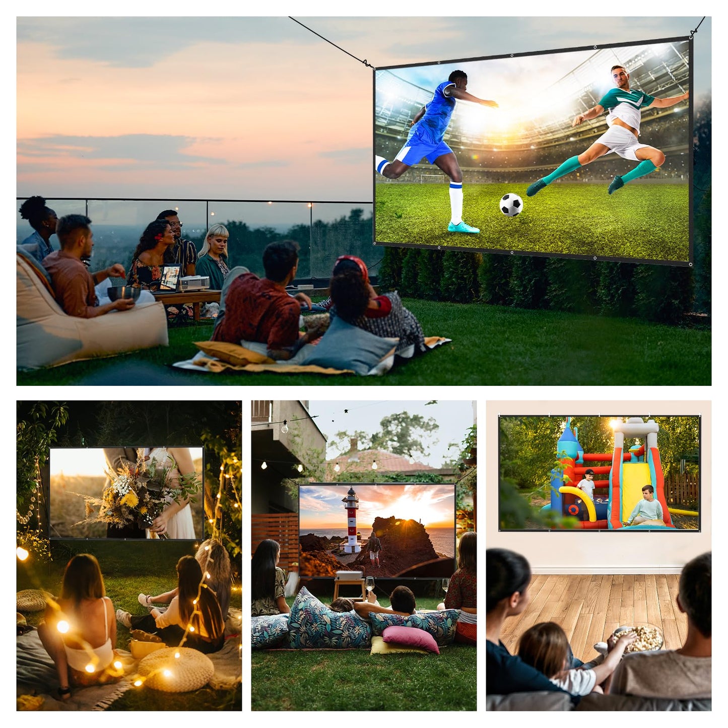 AAJK ALR Projector Screen, 4K Movie Projector Screen 16:9 HD Foldable Anti-Crease Portable Projector, Movies Screen for Home Theater Outdoor Indoor Support Double Sided Projection (120in Pro)
