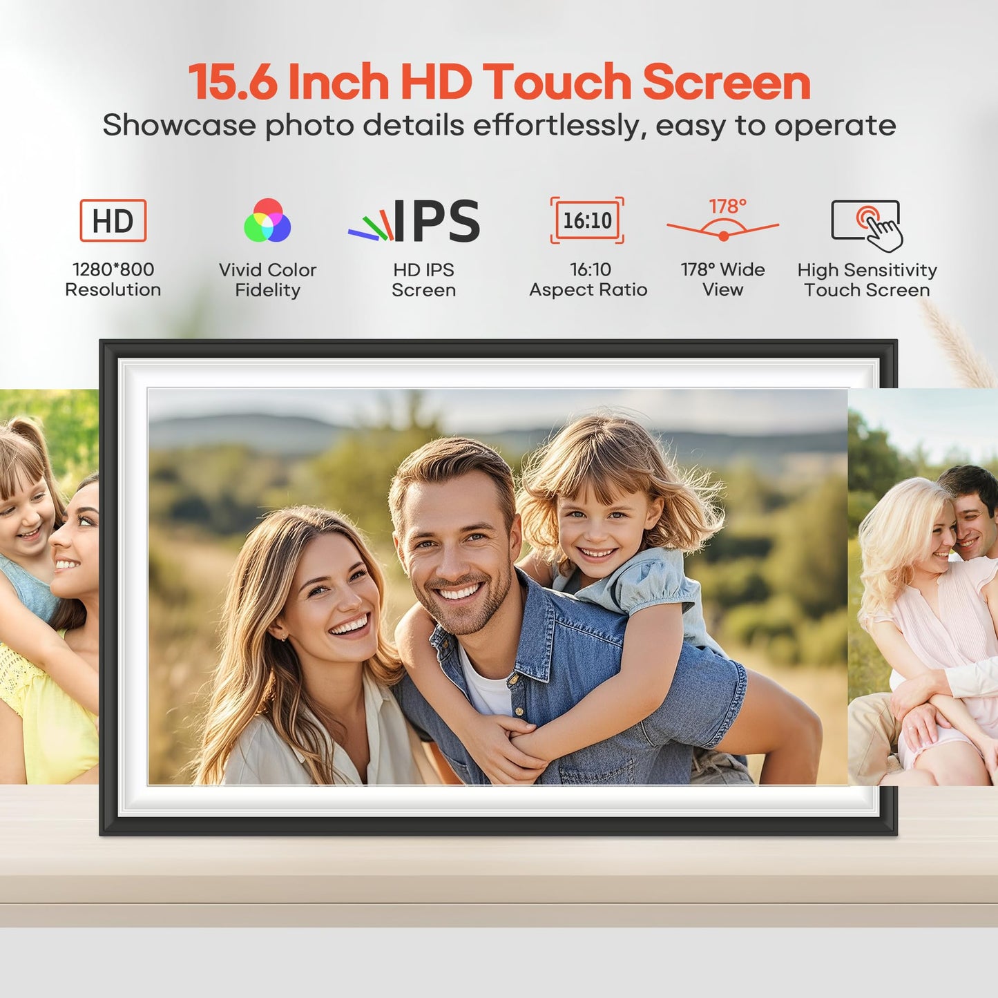 64GB Frameo 15.6" Digital Picture Frame Large 1920 x 1080 IPS FHD Touch Screen WiFi Electronic Photo Frames Share Moments Instantly Anywhere Photo Gifts for Parents and Grandparents