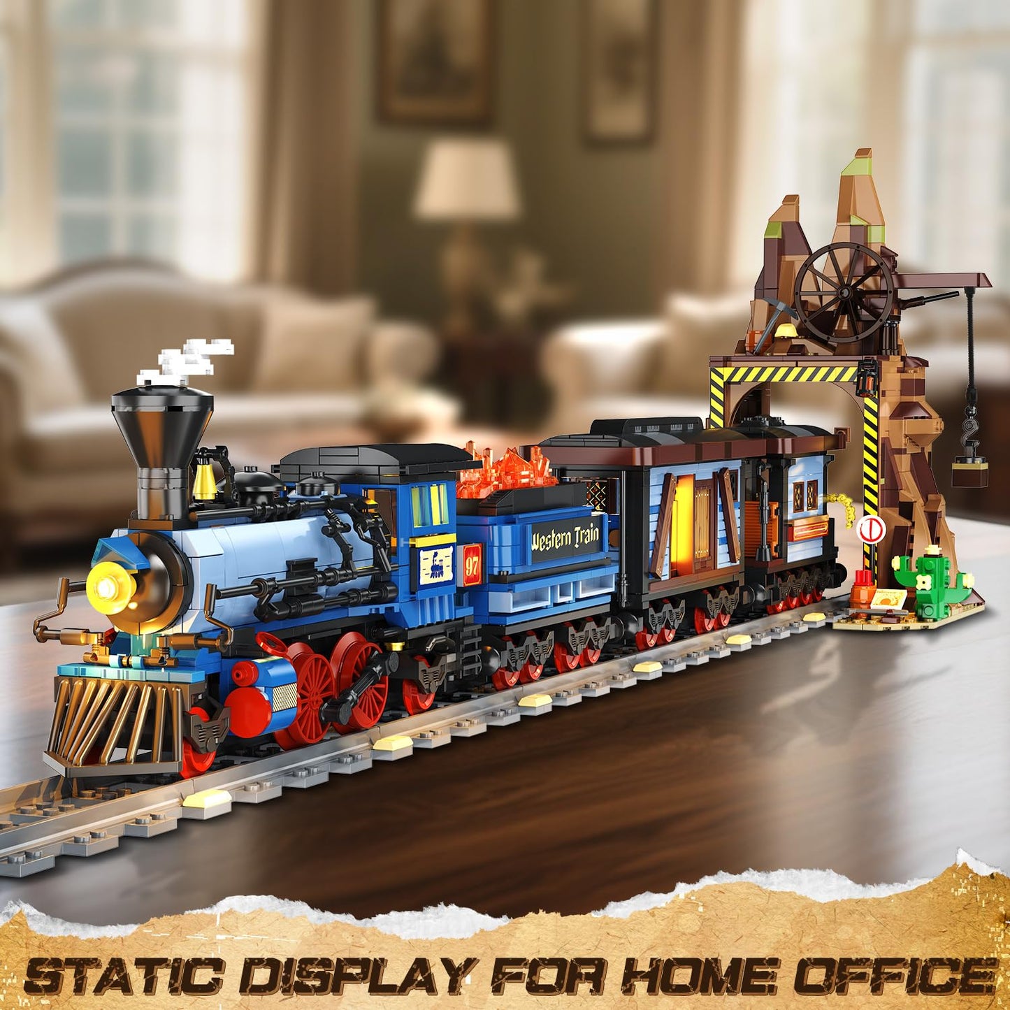 INSOON Western Train Building Set with Lights, 1912 PCS West Trains Static Display Model Toy with Tracks Windmill Water Tower, Home Office Decor Building Blocks for Adults Teens Big Boys Girls 12+