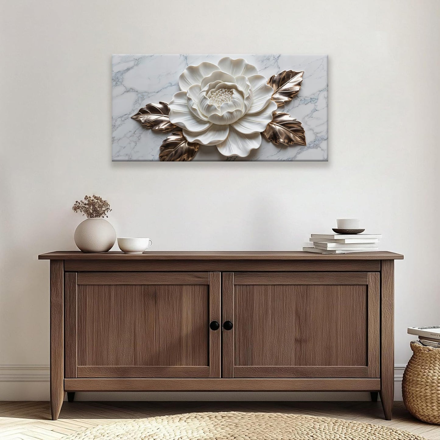 Suconvng Canvas Art Wall Decor Print Paintings Marble Texture White Flower Wall Art Prints Pictures Ready To Hang Pictures For Bedroom Bathroom Office Kitchen Home Wall Decor Artwork 20" × 40"