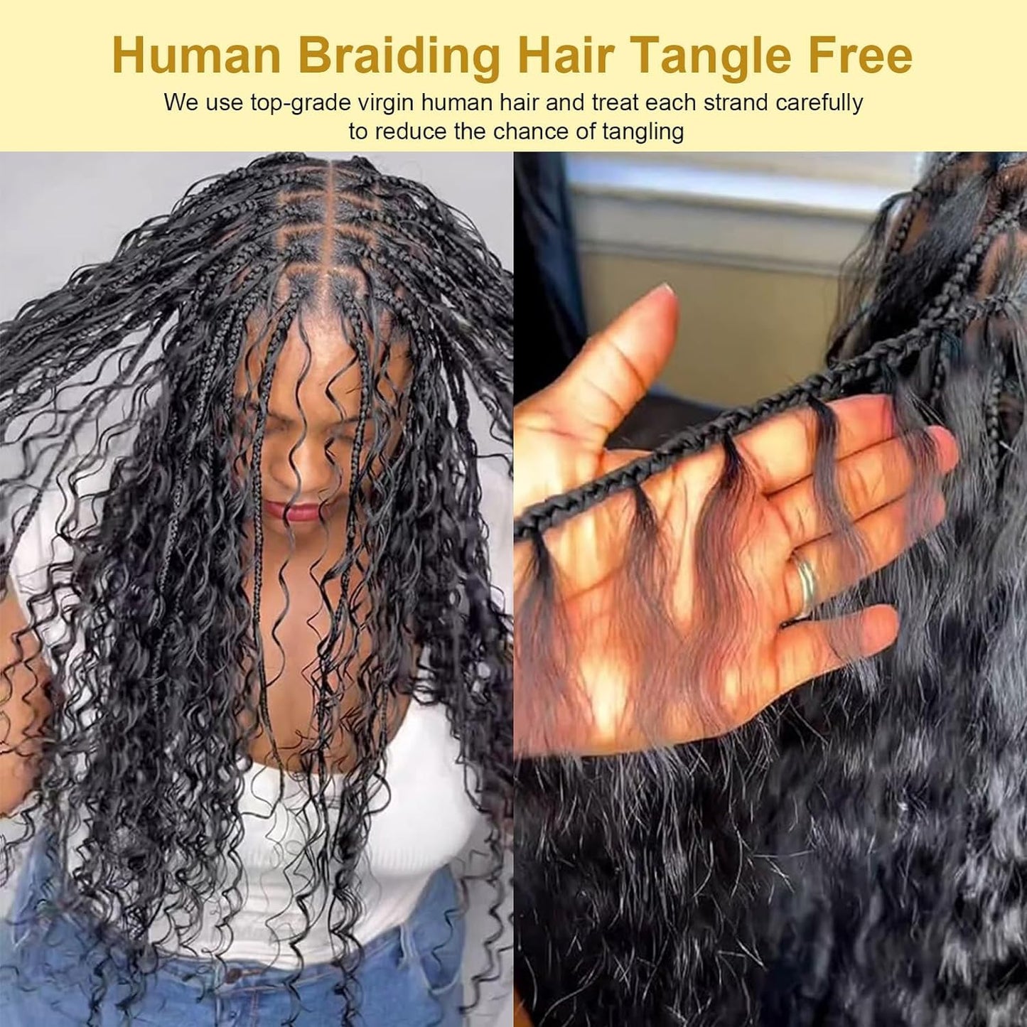 Human Braiding Hair 3 Bundles/Pack 150g Curly Water Wave Human Bulk Hair for Braiding No Weft 10A Brazilian Virgin Human Braiding Hair for Boho Braids Wet and Wavy Braids Extensions (16 16 16inch)