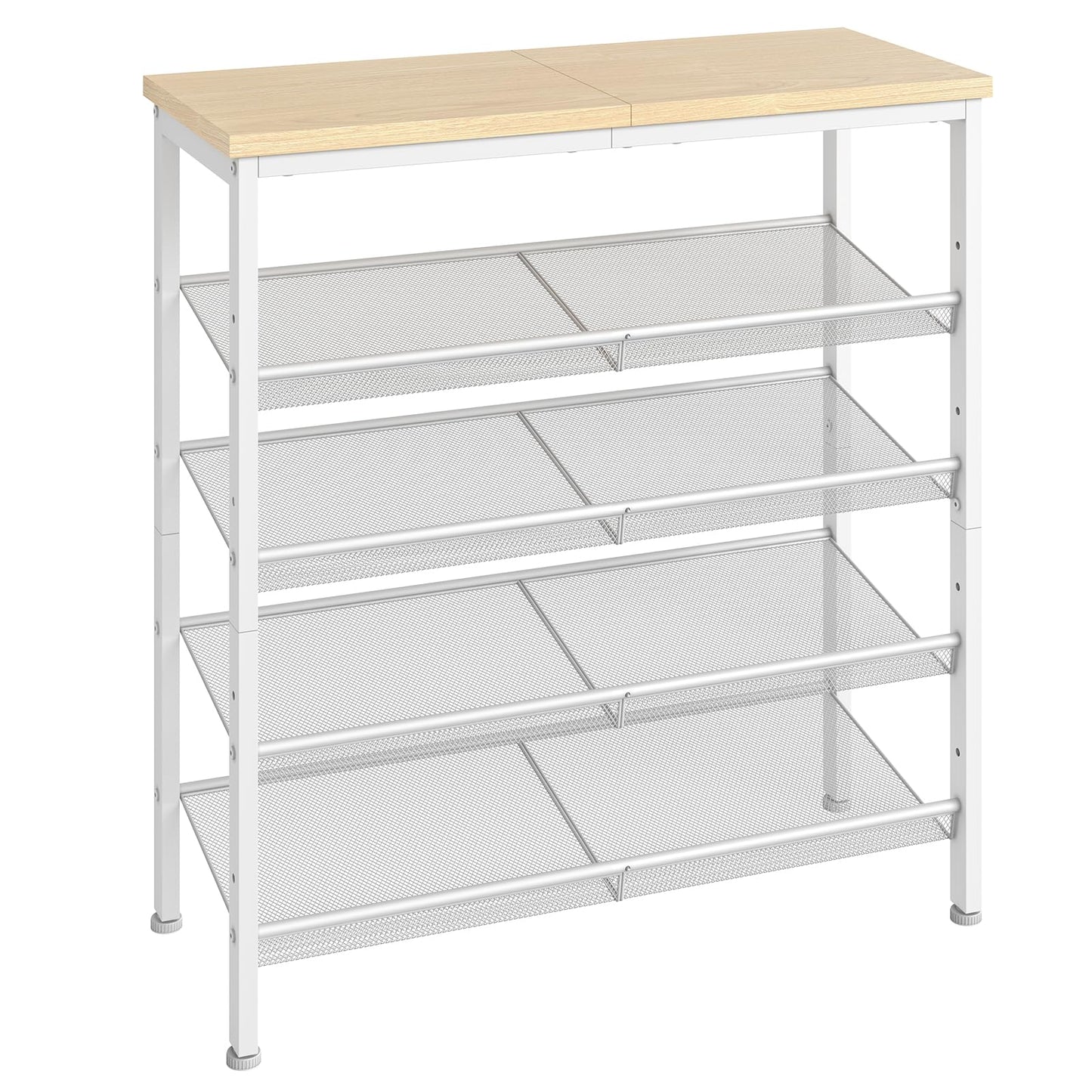 HOOBRO Shoe Rack for Entryway, 5-Tier Shoe Organizer with Adjustable Mesh Shelves, 12-16 Pairs of Shoes, Spacious Floor Mount, Metal, Industrial, Shoe Shelf for Closet, Natural and White WN12XJ01