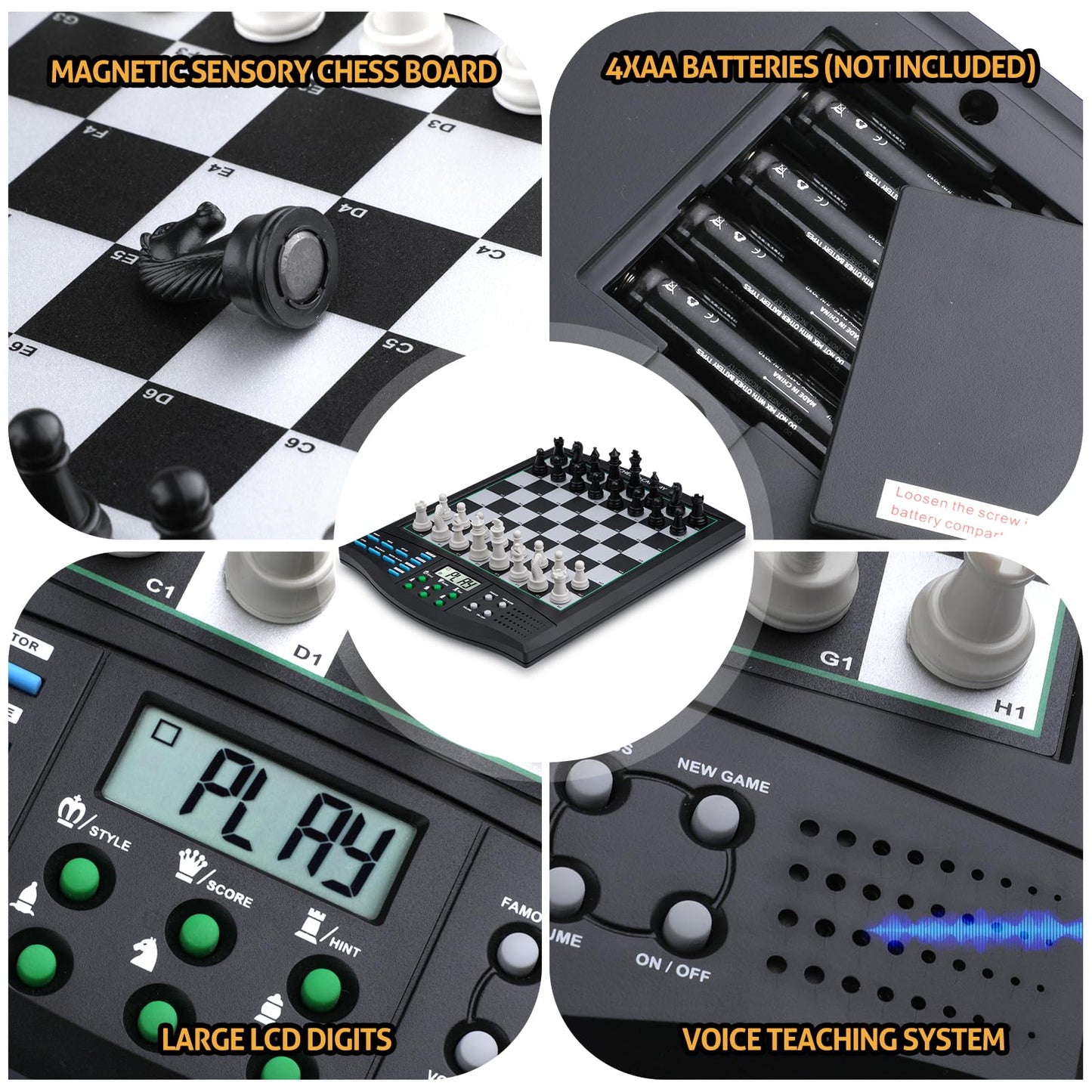 LEVEROAM Talking Chess Academy with Voice Teaching System, Electronic Chess Set with Strong Magnetic Pieces, Electronic Chess Board with Rating ELO 2000, Smart Chess Board Great for Brain Training