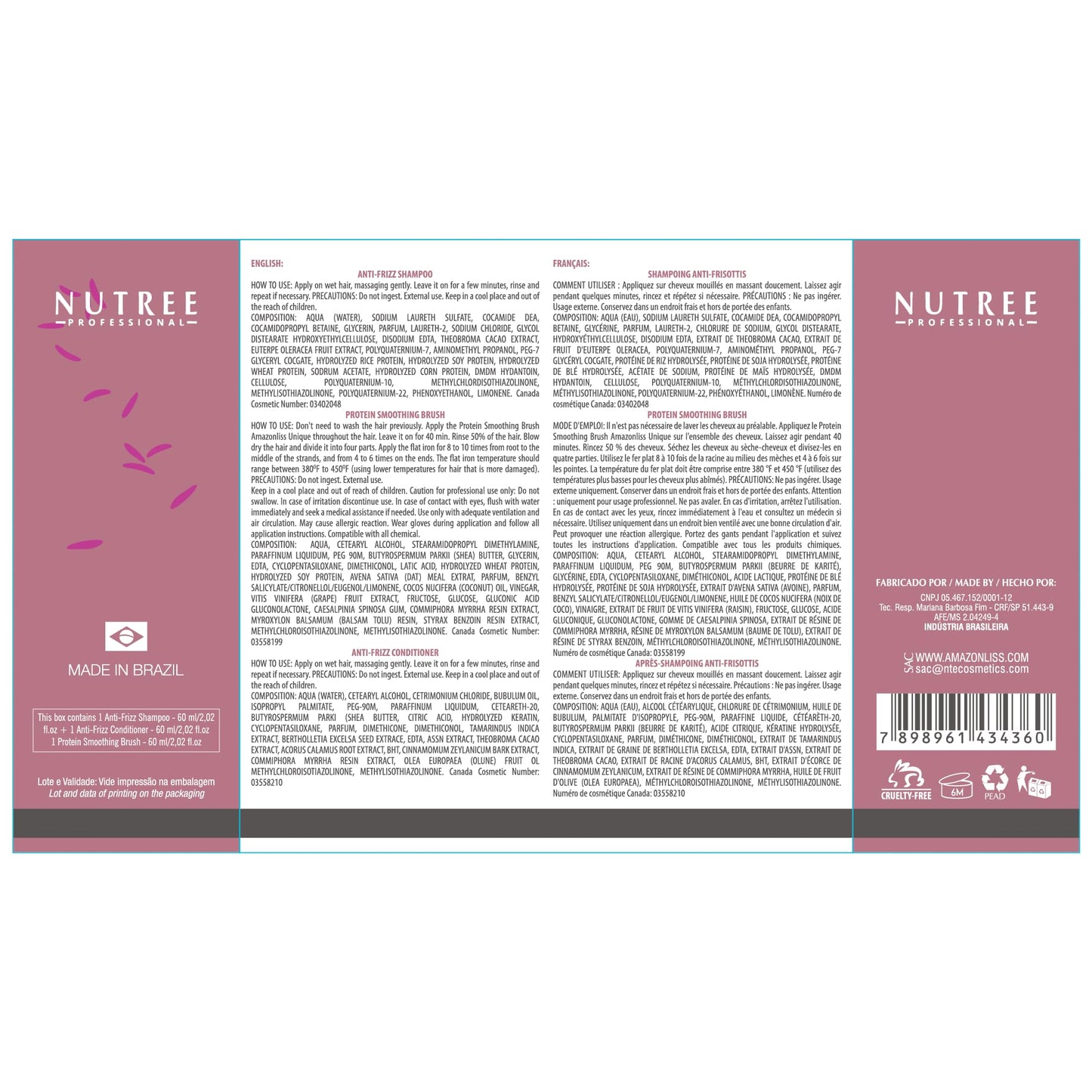 Brazilian Keratin Smoothing Blowout System for Dry, Damaged Hair - Formaldehyde-Free Three-Step Protein Treatment (Shampoo, Conditioner, 2.02 Fl Oz Each)