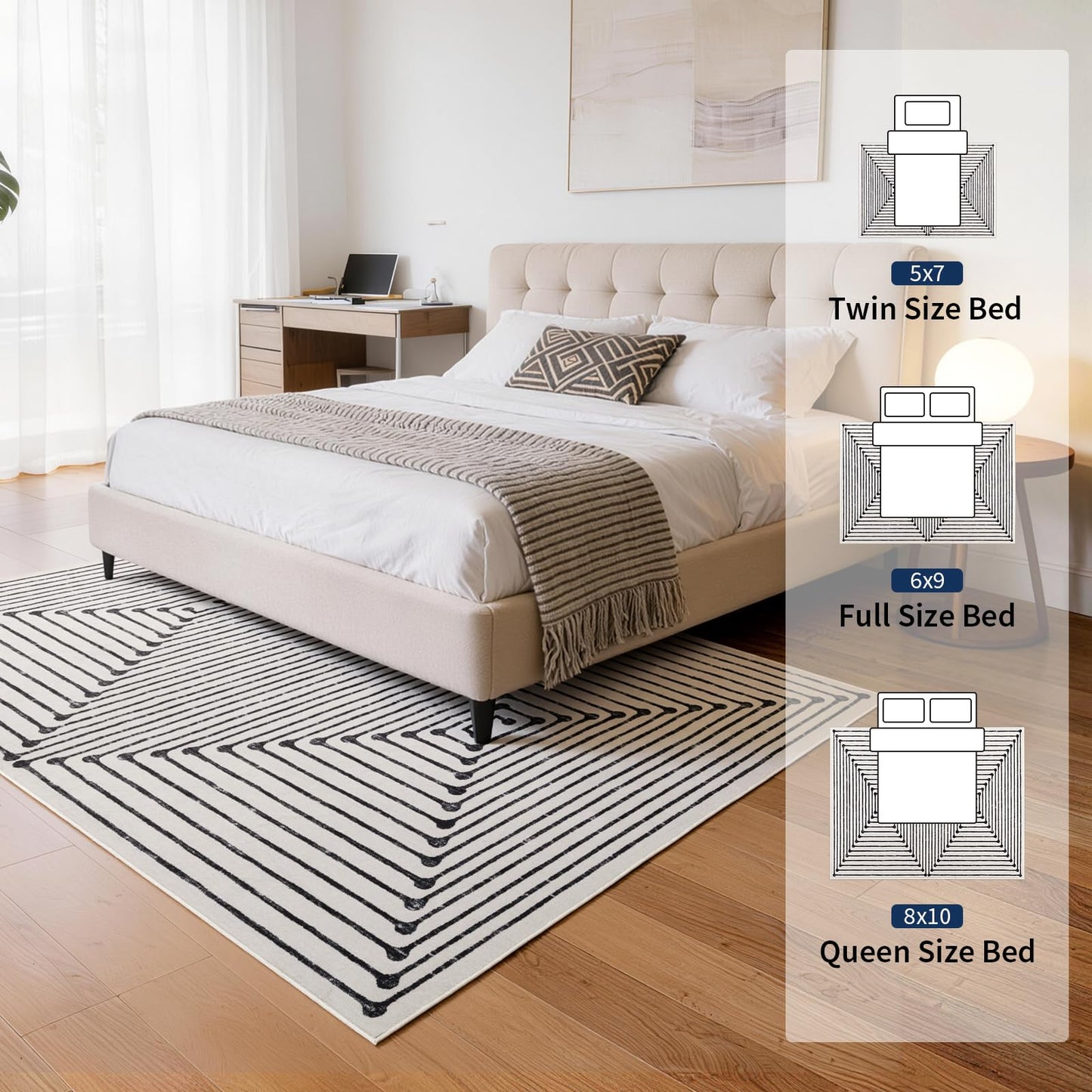 YIHOUSE Washable 5x7 Area Rugs for Living Room, Black and White Striped Rug for Bedroom Playroom Non Slip Low Pile, Soft Modern Geometric Carpet for Entryway Home Office Decor