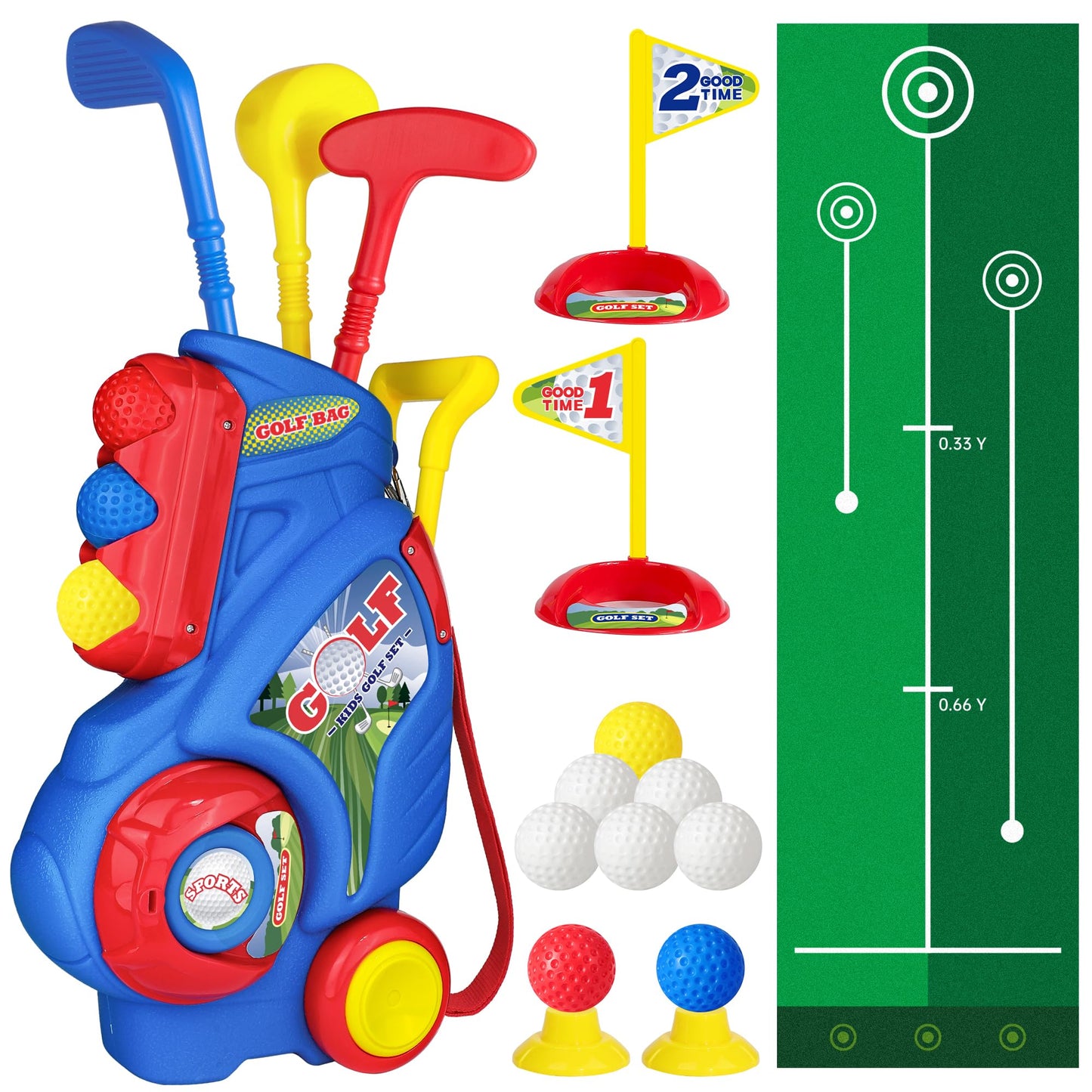Jovizo Toddler Golf Set for Boys Girls 2 3 4 5 Years Old, Kids Golf Clubs Set with Cart & Putting Mat, Outdoor Indoor Sports Toys Birthday Gift, Blue