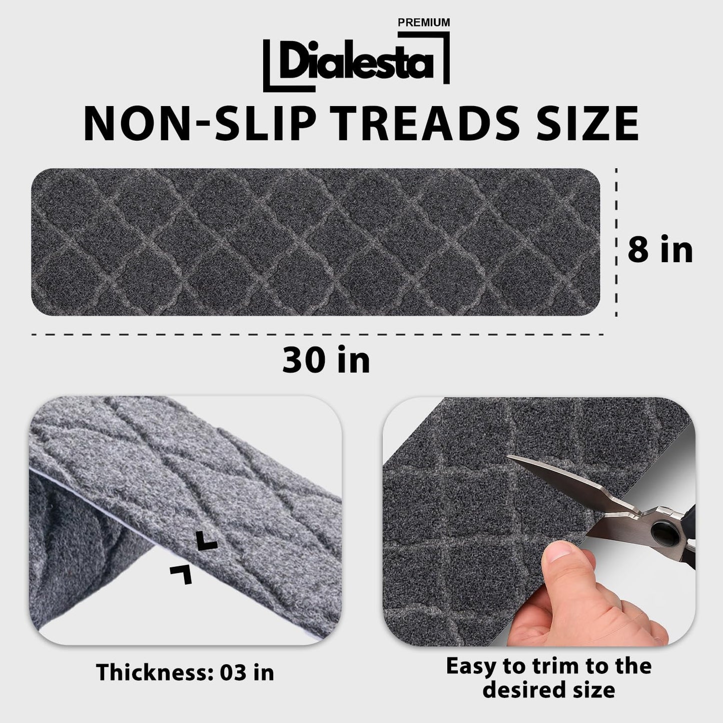 Stair Treads for Wooden Steps Indoor, Includes 15 Non-Slip Carpet Mat 8x30in with 5 Motion Sensor Lamps, Peel & Stick Carpet Stair Treads,Safety Stair Rugs for Kids, Elderly and Pets (Dark Gray)