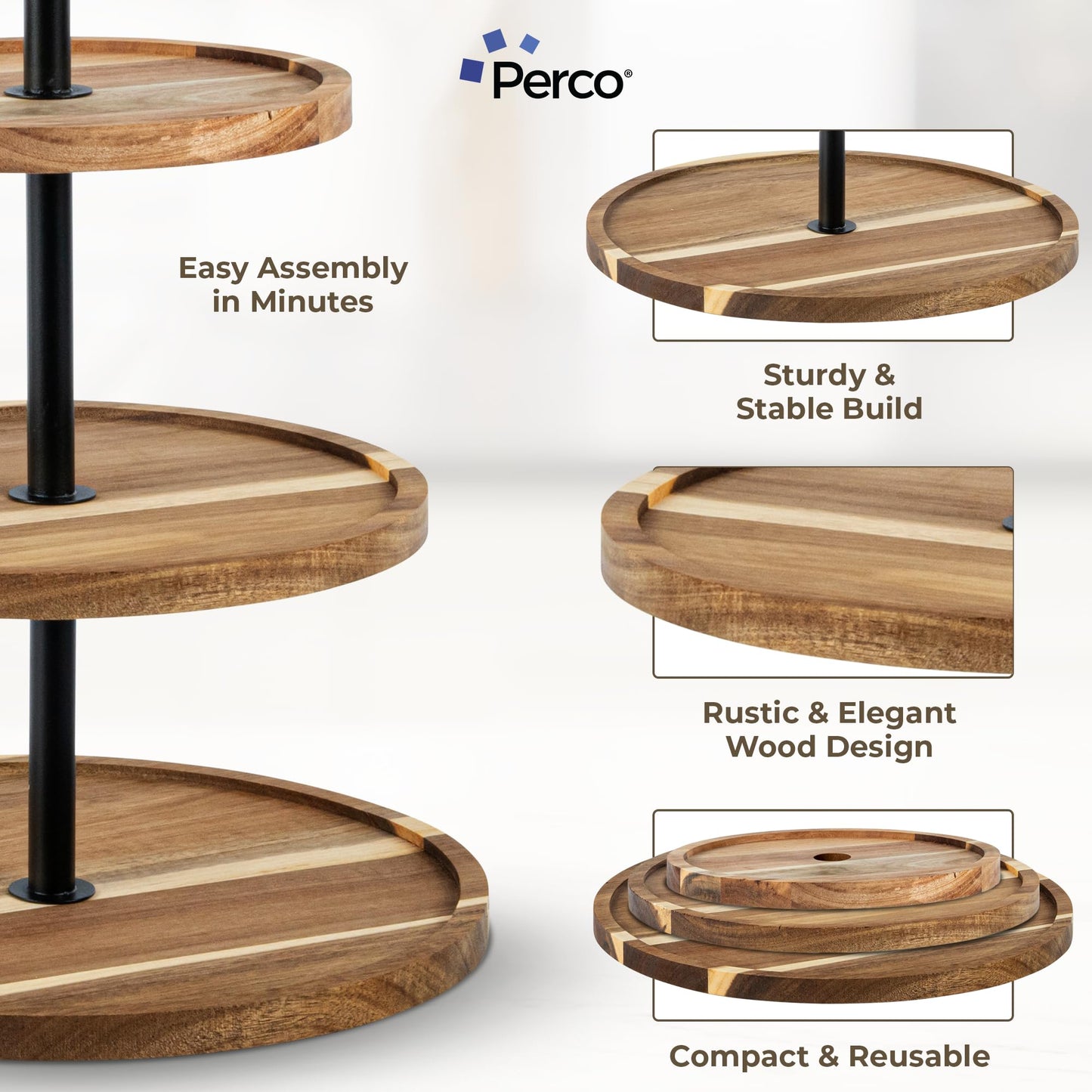 Perco Cupcake Stand, 3 Tier Wooden Tiered Display Stand for 20 Cupcakes – Wood Dessert Table Display Set, Tiered Serving Tray for Weddings, Birthdays, Baby Showers & Events