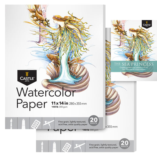Castle Art Supplies Watercolor Sketchpad Paper 11 x 14in | 2-Pack | 20 Sheets Each | Robust & Resilient (300gsm/140lb) for All Techniques (11 x 14, 2-Pack)