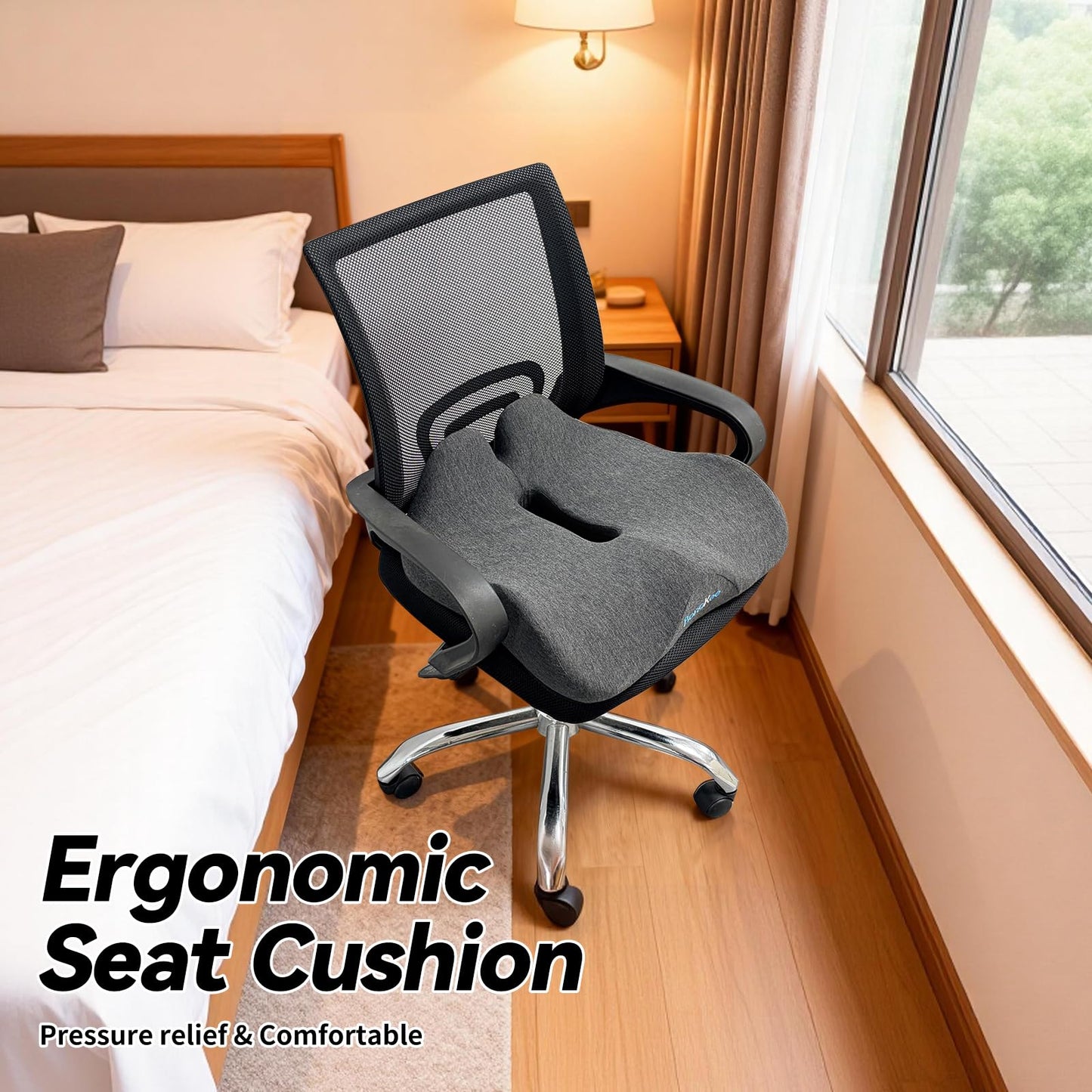 Bangkee 18x16 Inch Memory Foam Seat Cushion for Office, Travel, Car