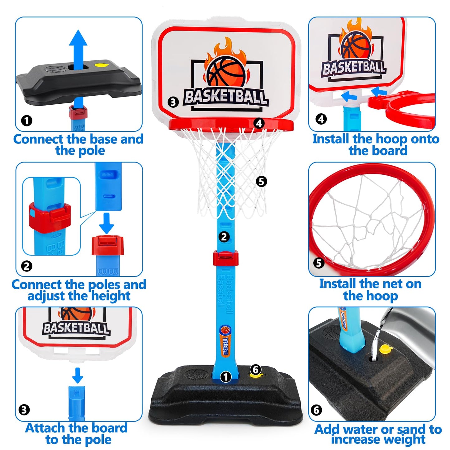 Toddler Basketball Hoop for Kids 1-3, Mini Adjustable Basketball Hoops Indoor with Balls Outdoor Pool Basketball Goal Sports Play Toys for 1 2 3 Year Old Baby Boys Girls First Birthday Gift Age 1-2-3