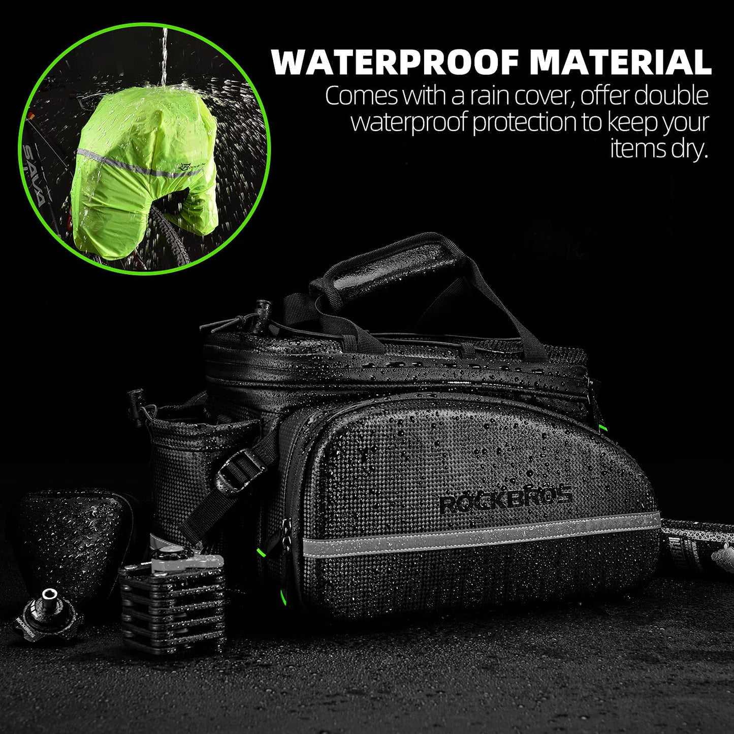 ROCKBROS Bike Rack Bag Trunk Waterproof Carbon Leather Bicycle Rear Seat Cargo Pack Pannier Handbag