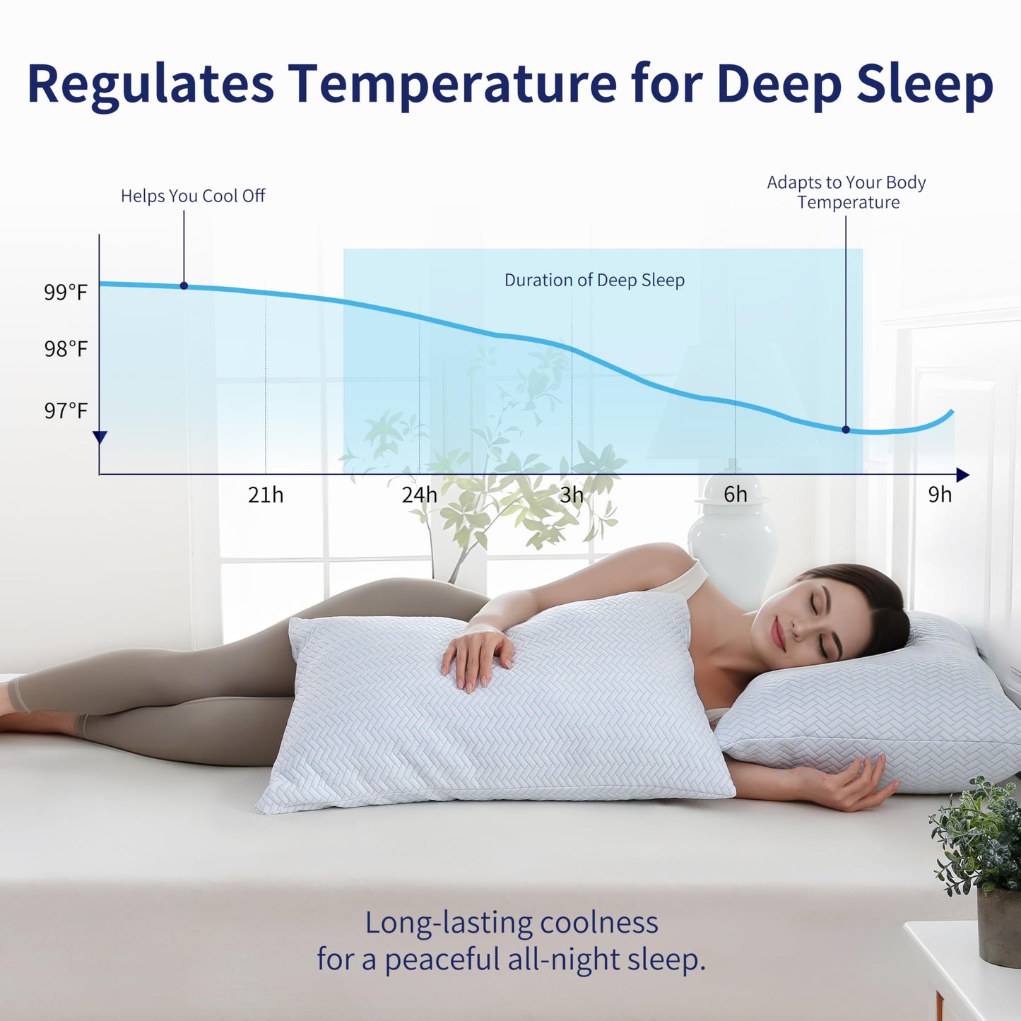 DOWNCOOL Cooling Pillow King Size Set of 2, Adjustable Shredded Memory Foam Pillows for Sleeping, Cool Bed Pillows for Hot Sleepers, Soft Supportive Firm Pillow for Side Back Stomach Sleepers, 20"X36"