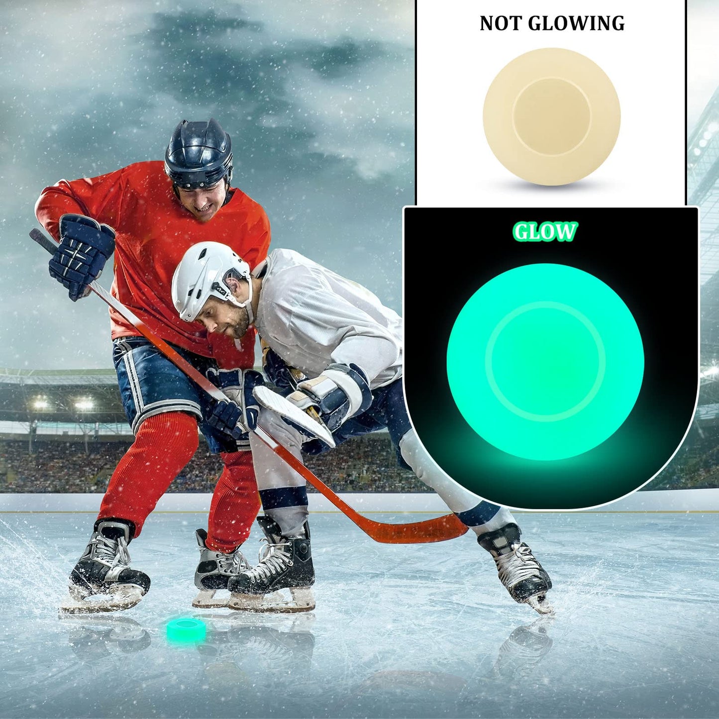 Ice Hockey Puck Glow in The Dark Party Pucks Green Floor Puck for Kids Adults Youth Outdoor Games Gifts(24 Pcs)