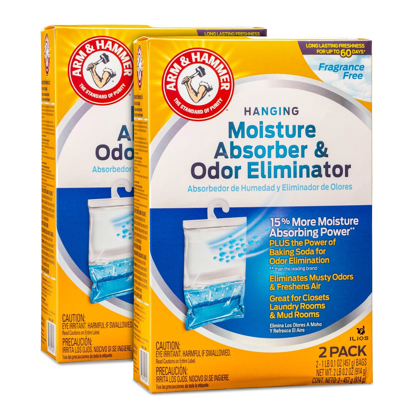 Arm & Hammer Moisture Absorber & Odor Eliminator – Fragrance Free Hanging Moisture Absorber Bag for Fresher Air, Humidity Absorber Bags for Closets & Laundry Room, 2 Pack – Packed by ILIOS