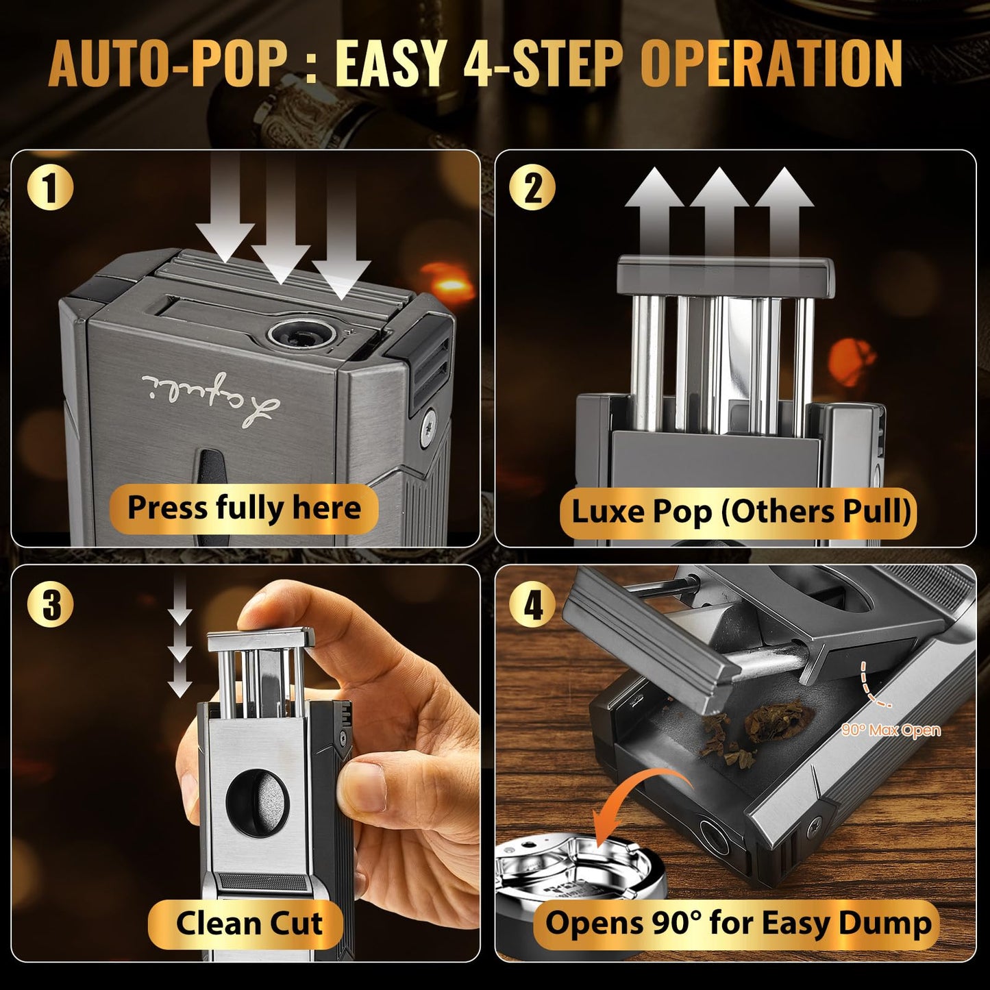 6-in-1 Torch Lighter with Twin Nubber, Auto-Pop V-Shape Clipper, Draw Enhancer, Holder and Punch, Refillable & Adjustable Windproof Butane Lighter, Premium Gift Box for Men & Travel Essential