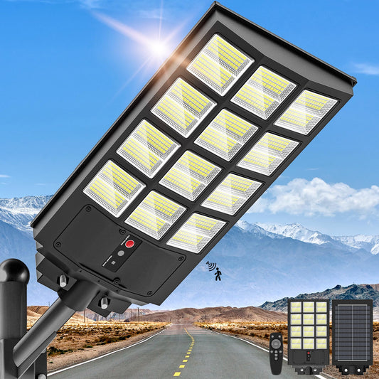 5000W Solar Street Light, Wide Angle Solar Lights Outdoor IP66 Waterproof, 6500K Dusk to Dawn, LED Security Flood Light with Motion Sensor and Remote Control for Residential Commercial Yard