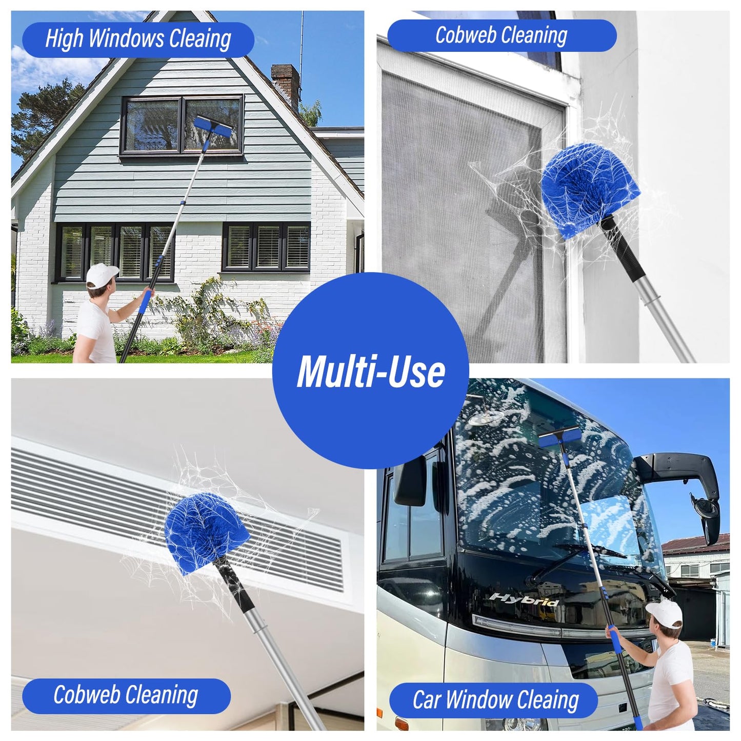 26FT+ Window Washing Kit with Extension Pole, High Reach Duster Kit, Cobweb Duster with 5-20FT Telescoping Pole, 2 in 1 Window Cleaning Squeegee Kit for Outdoor & Indoor Cleaning