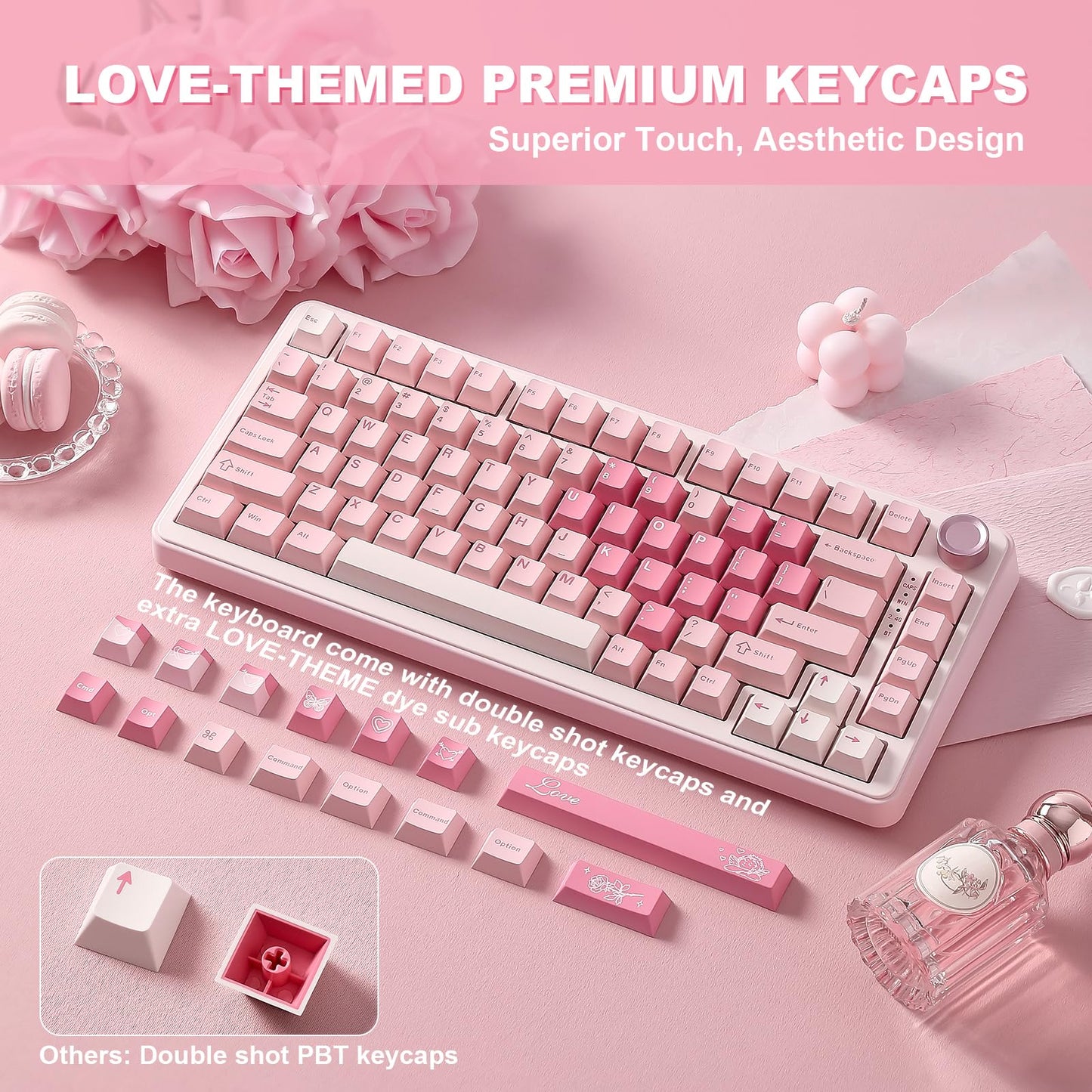 YUNZII B75 PRO Wireless Mechanical Keyboard,75% Layout with Knob,Hot Swap Gasket Custom Structure,Creamy Pre-lubed Switches,RGB Backlit,Bluetooth/Type-C/2.4G for Win/Mac(Milk Switch,Pink)