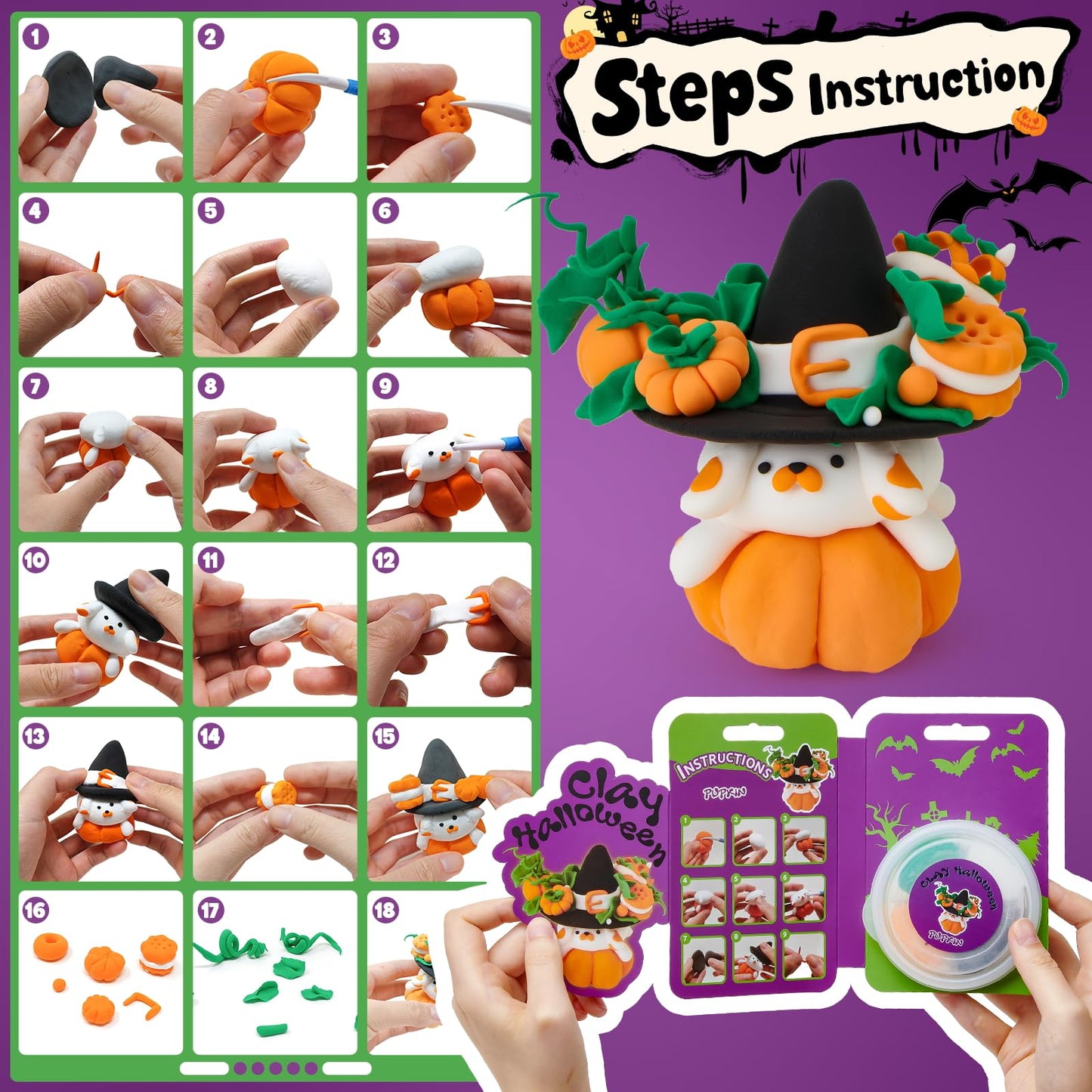 Winrayk Halloween Air Dried Clay Kit for Kids, 12 Boxes of Magic Molding Clay with Carving Tools and Tutorials, Halloween Gifts, Toys and Crafts for Kids