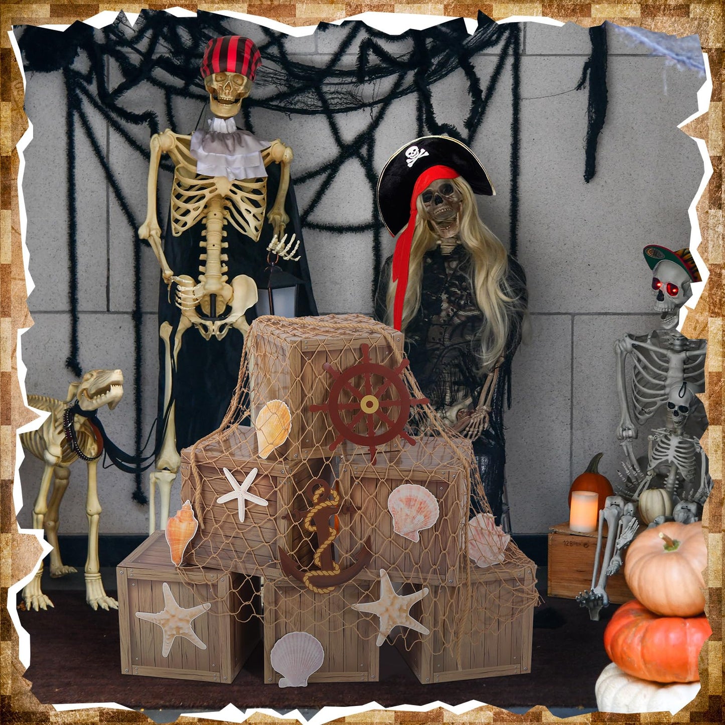18 Pcs Pirate Party Decorations Imitation Wooden Box Fishing Net Car Trunk or Treat Decor Ocean or Pirate Party Favors Adventure Birthday Photo Booth Props(Wood)