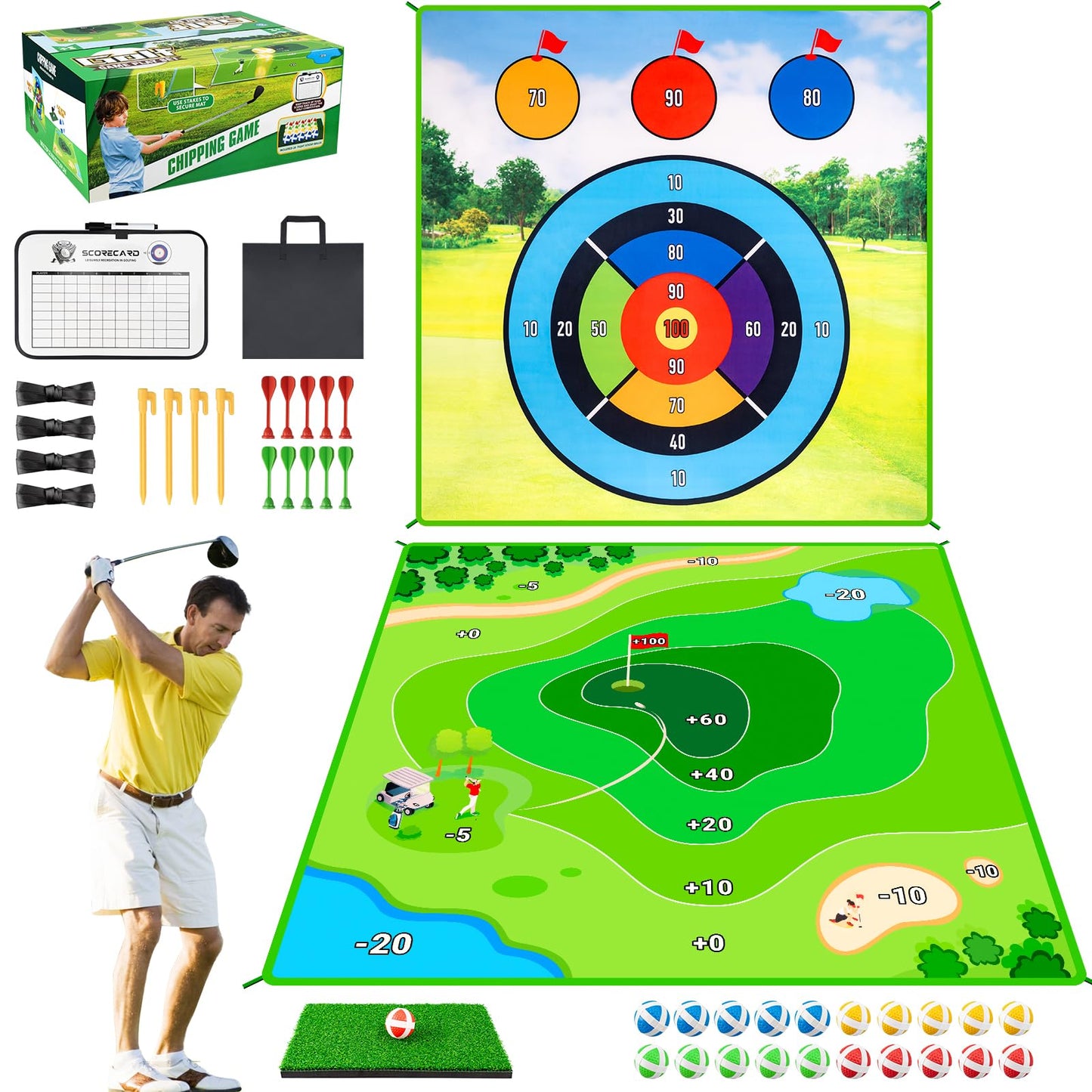Golf Chipping Practice Mat for Backyard Games, Battle Golf Hitting Mat for Swing Training, Fun Golf Party Game, Perfect for Outdoor Activities