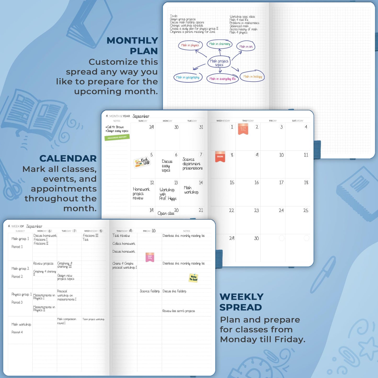 Clever Fox Teacher Planner – School Year Planner with Calendars & Lesson Plans – Book for Classroom & Homeschool Organization, A4 (Mystic Blue)