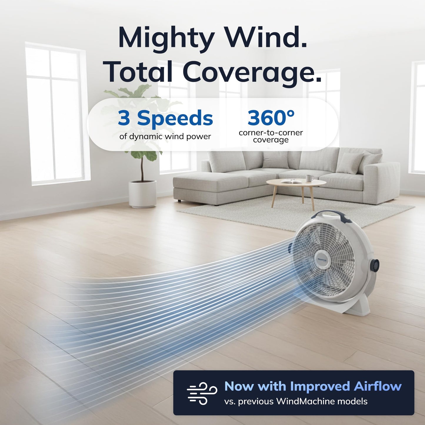 Lasko WINDMACHINE 20" High Velocity Floor Fan with 3 Speeds, 360° Directional Airflow, Portable Air Circulator Fan for Home, Garage & Workshop, Fully Assembled, Gray, 3301