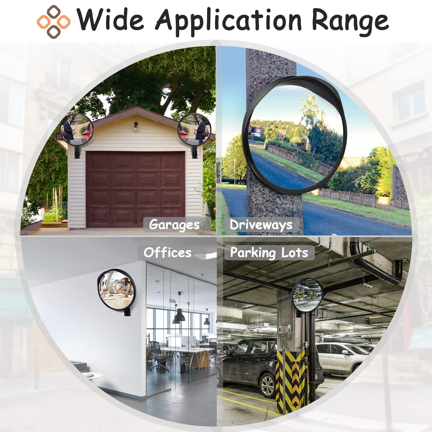 Convex Safety Mirror 𝟮𝟰" 𝗔𝗿𝗰𝘆𝗹𝗶𝗰 𝗗𝗿𝗶𝘃𝗲𝘄𝗮𝘆 𝗠𝗶𝗿𝗿𝗼𝗿, Outdoor Security Mirror Extends View With Adjustable Fixing Bracket, Driveway Parking Garage Office Home Factory By Hydencamm