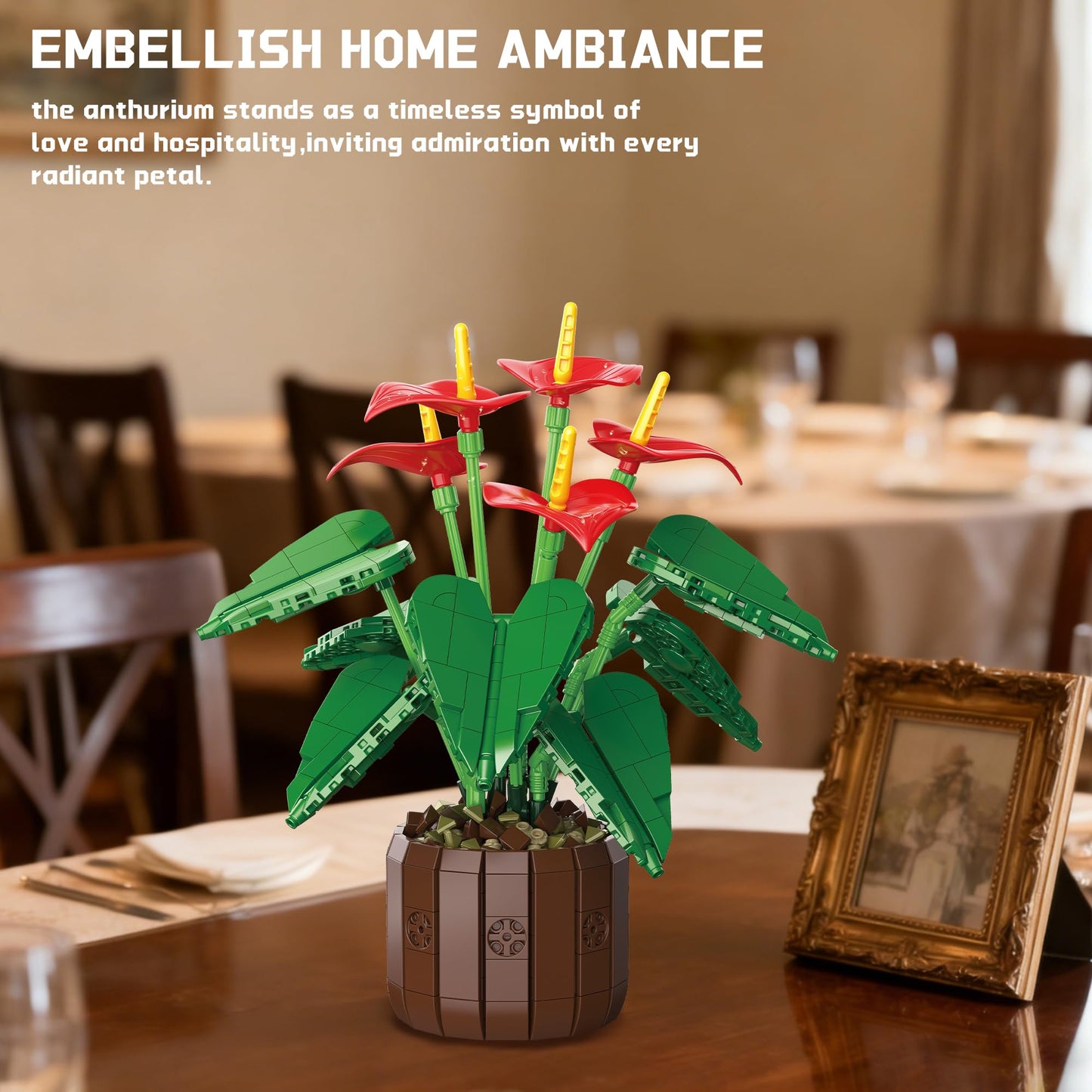 ZONECYTD Flowers Botanicals Anthurium Building Set, Artificial Plants Bonsai Collection for Women Adults 732pcs