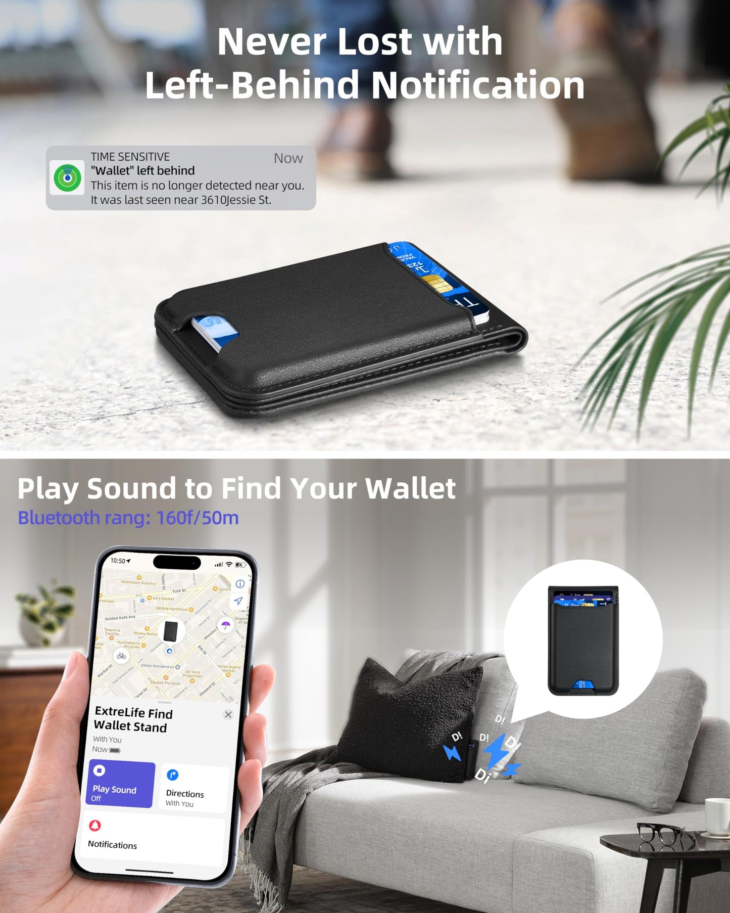 for Magsafe Wallet, Works with Apple Find My, Strongest Magnetic Wallet for iPhone 16/15/14/13/12 Series, for iPhone Wallet with Adjustable Stand, Wallet Tracker, 6 Cards Holder, Vegan Leather, Black