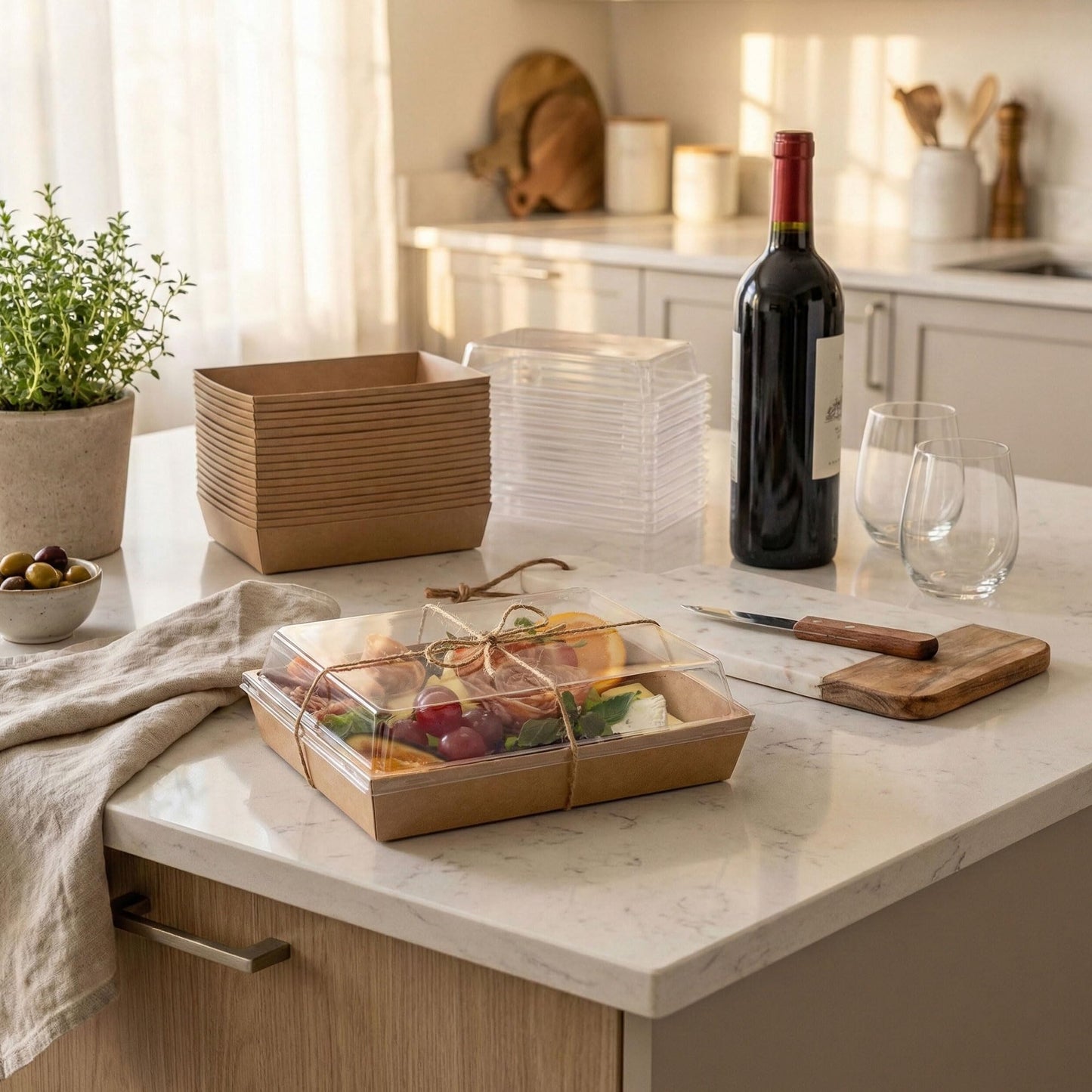 50 Pack 8x6 Inches Large Charcuterie Boxes with Clear Lids - Individual To Go Paper Mini Charcuterie Boards with Lid, Disposable Food Containers for Desserts, Cookie, Charcuterie Accessories (Brown)