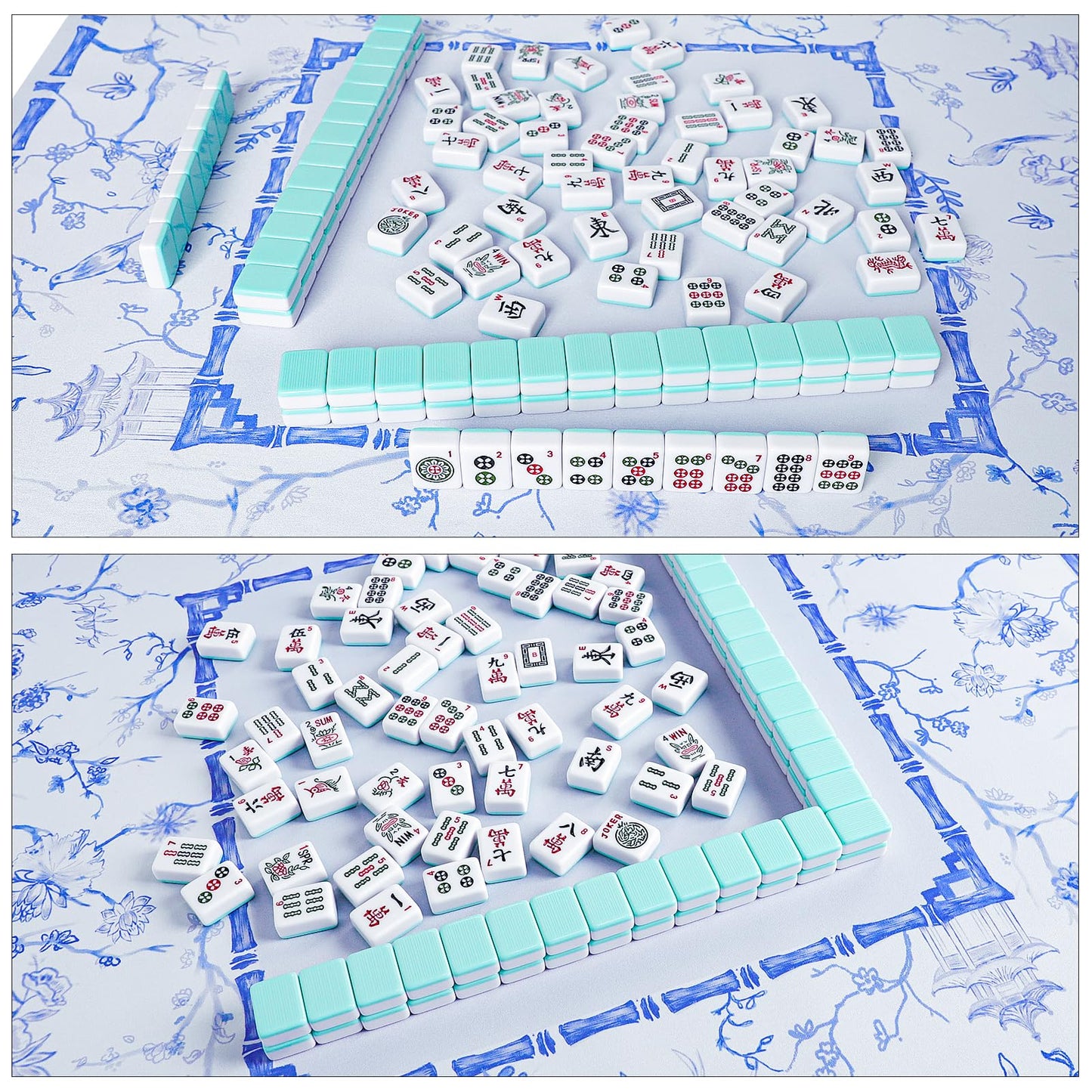 TIASUSAN Large Blue Mahjong Mat (31.5” x 31.5”) with Black Carrying Bag, Anti-Slip, Noise-Reducing Table Cover for Mahjong, Poker, Board Games, Dominoes, and Card Games