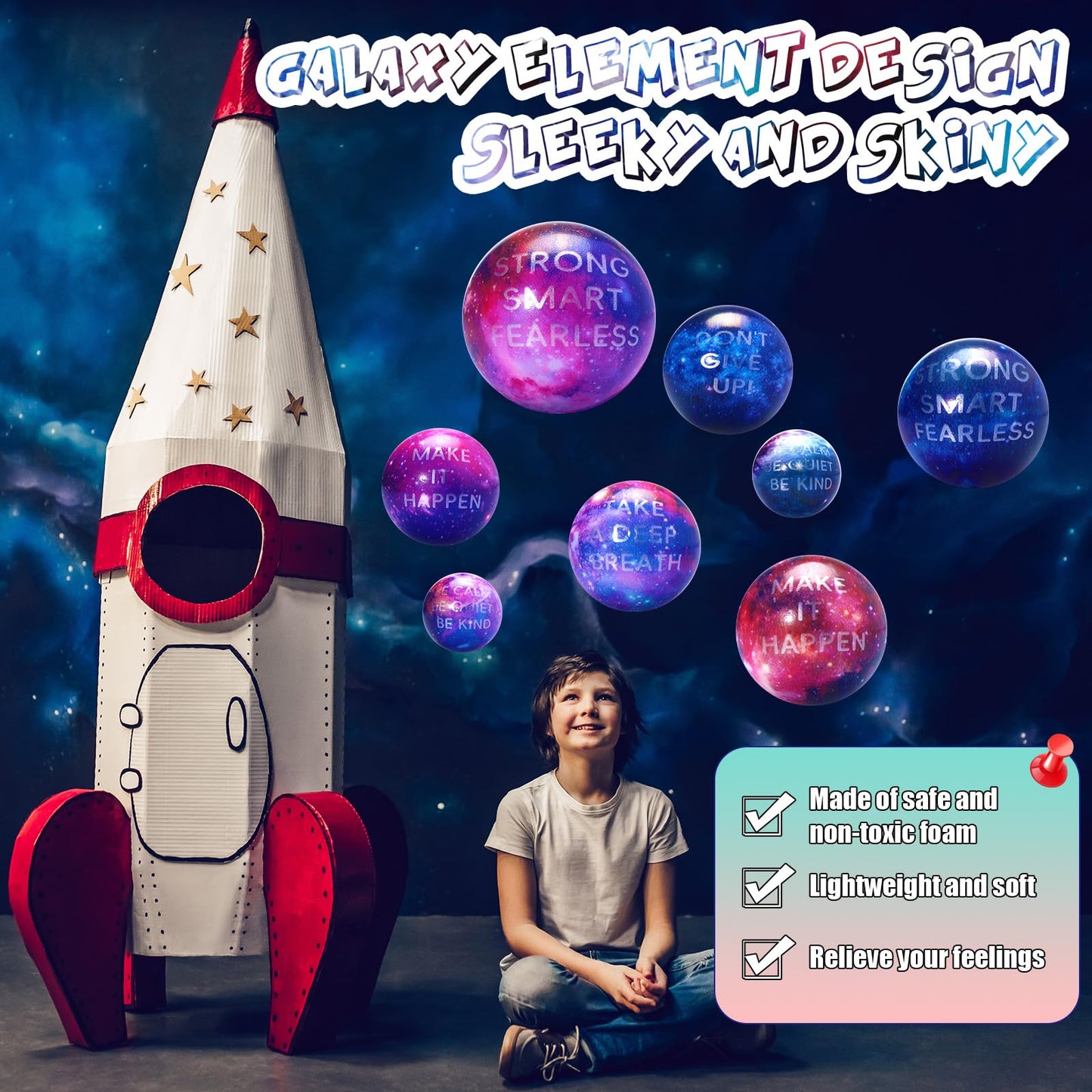 Libima 120 Pcs Galaxy Stress Balls Bulk 2 Inches Outer Space Foam Stress Balls for Squeeze Fidget Birthday Astronaut Party Favors School Class Reward Carnival Gift (Galaxy B)