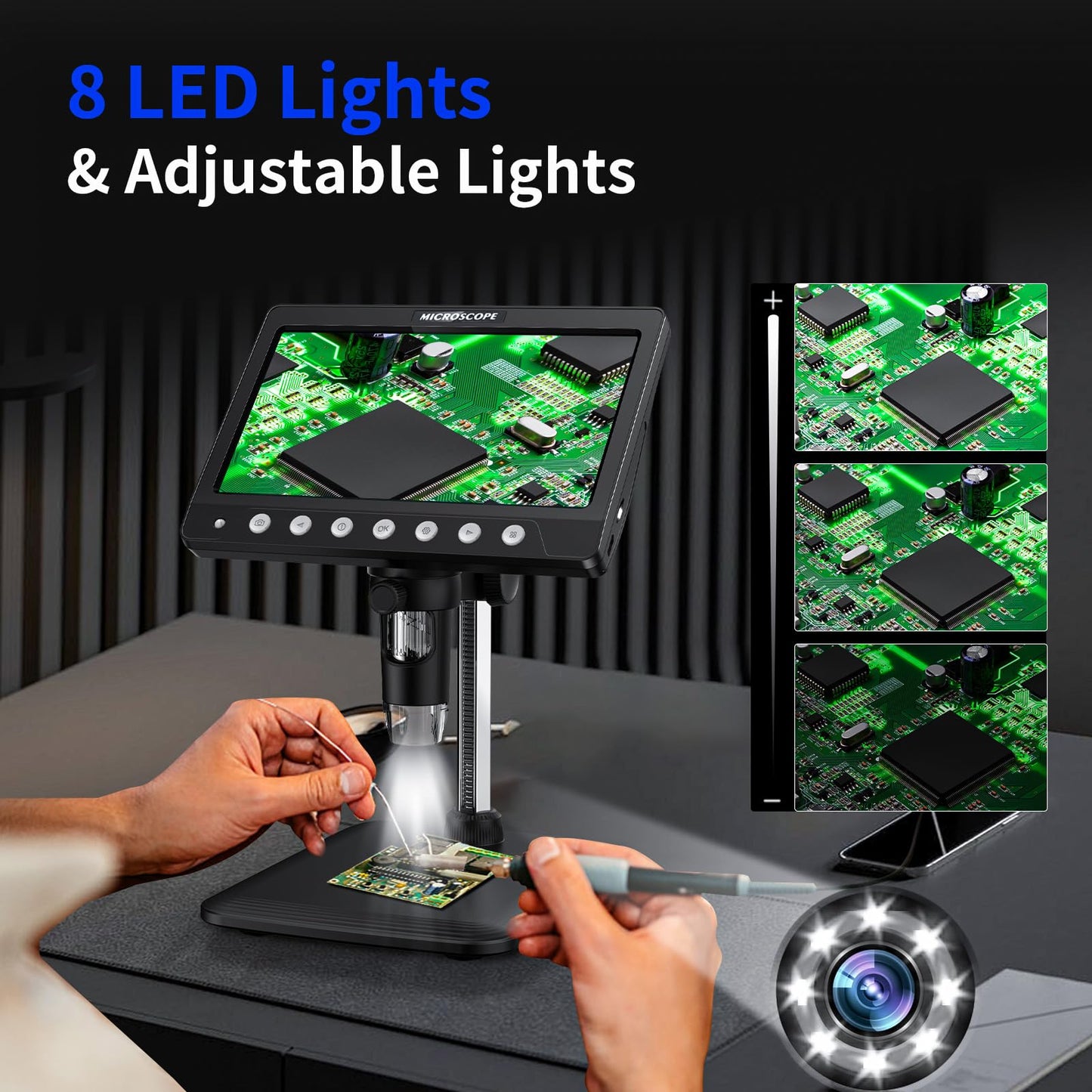 Coin Microscope for Adults Kids - 7'' HD IPS Digital Microscope for Error Coins with Screen | 1200X Soldering Microscope with 8 LED Lights | 32GB SD Card USB for Windows/MacOS