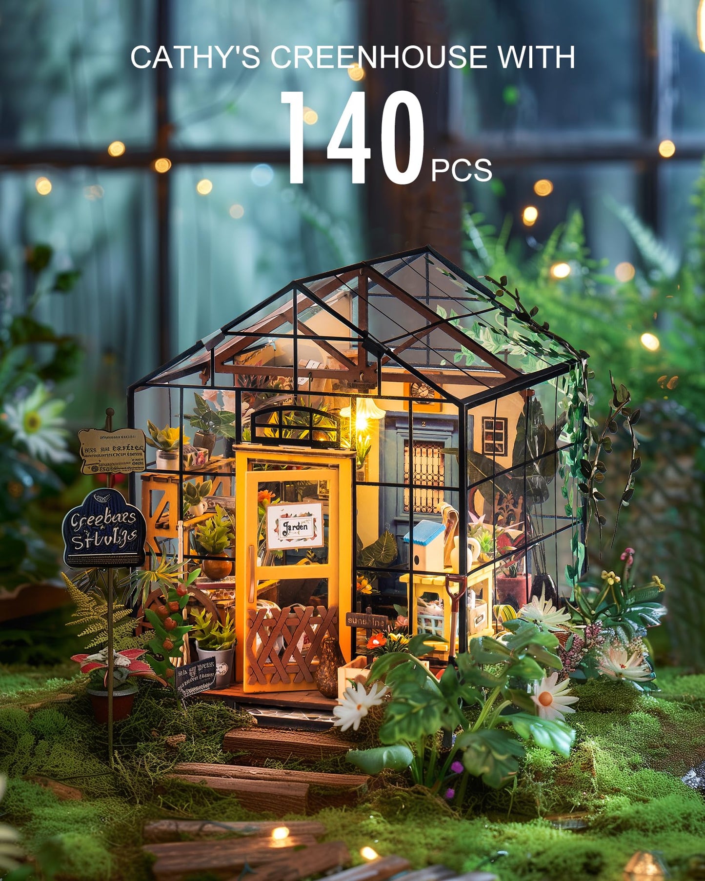 Rolife DIY Miniature House Kit Greenhouse, Tiny Home Kit for Adults to Build, Mini House with Furnitures, Halloween/Christmas Decorations/Gifts for Family and Friends (Cathy's Greenhouse)