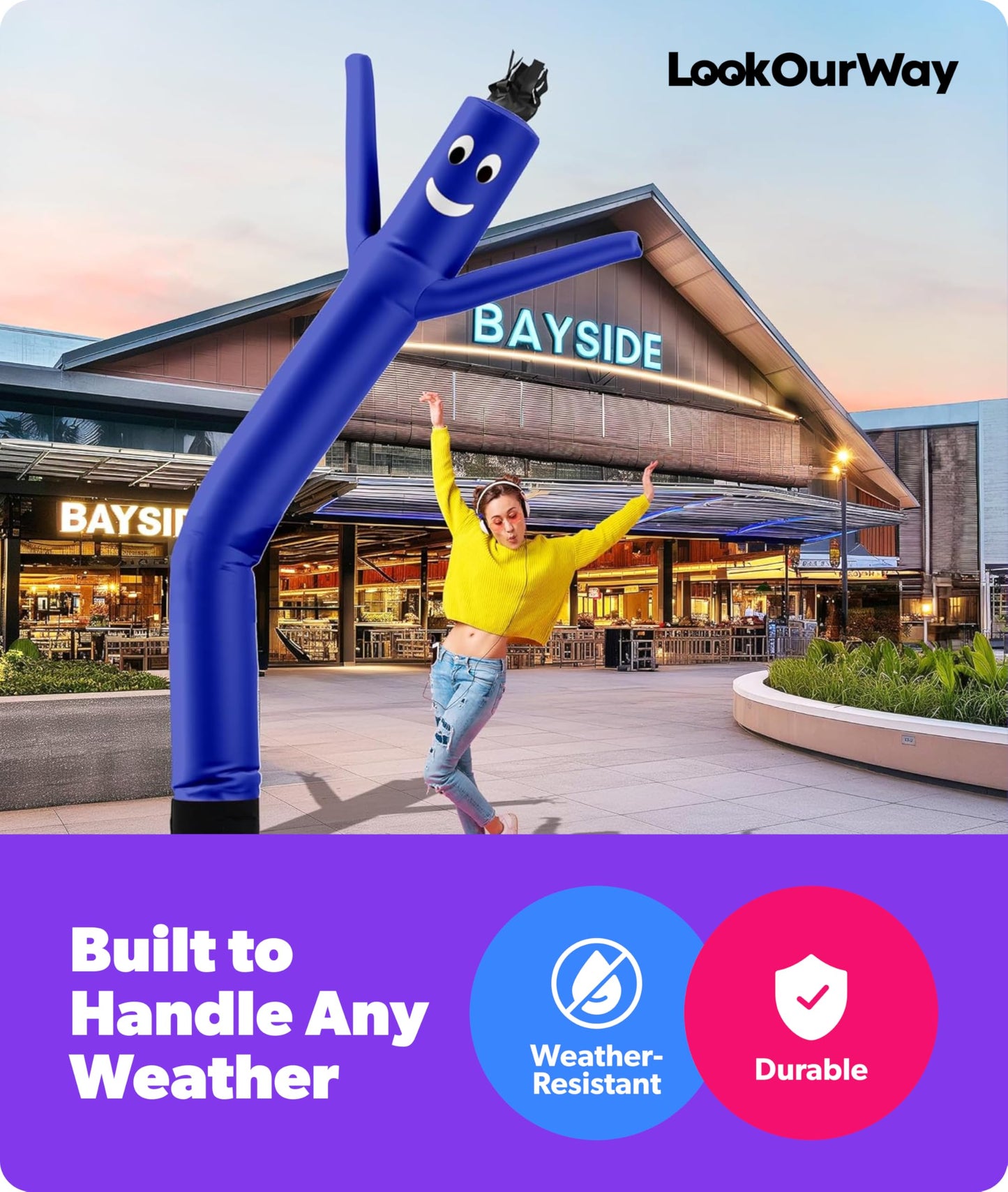 LookOurWay Air Dancers Inflatable Tube Man Attachment - 10 Feet Tall Wacky Waving Inflatable Dancing Tube Guy for Business Promotion - Blower Not Included - Blue